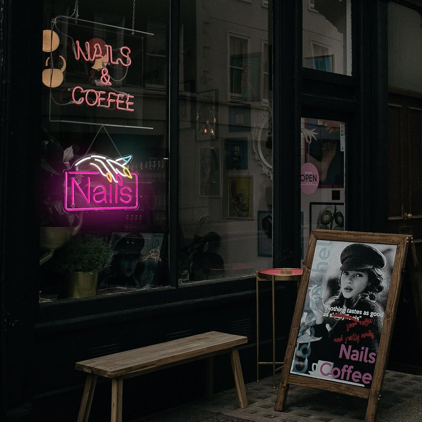 Nails Neon Sign Nail Salon Room Decor Window Wall Art for Nail Shop Storefront USB Powered 15.7"x10.7"