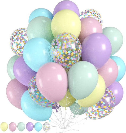 Pastel Balloons, 60pcs Pastel Color Balloons, Macaron Green Pink Purple Teal Blue Balloon, Colorful Confetti Balloon For Girls Women Lady Birthday Baby Shower Party Wedding Bridal Shower Bachelorette
