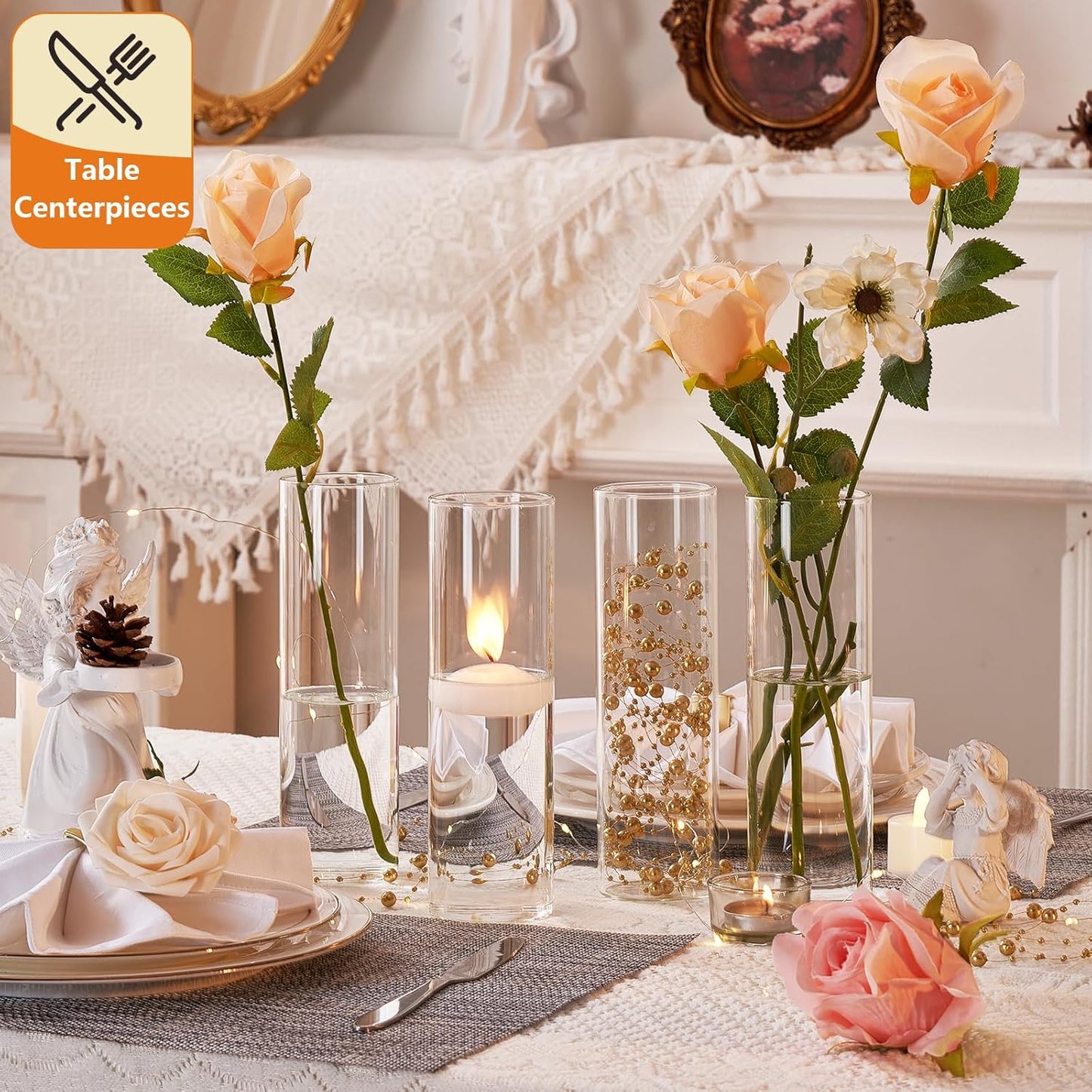 16Pcs Glass Cylinder Bud Vases for Centerpieces,7.7 In Tall Clear Flower Vases in Bulk,Glass Small Vases Floating Candle Holder for Party,Home Decor,Wedding Decoration,Birthday,Anniversary,Baby Shower