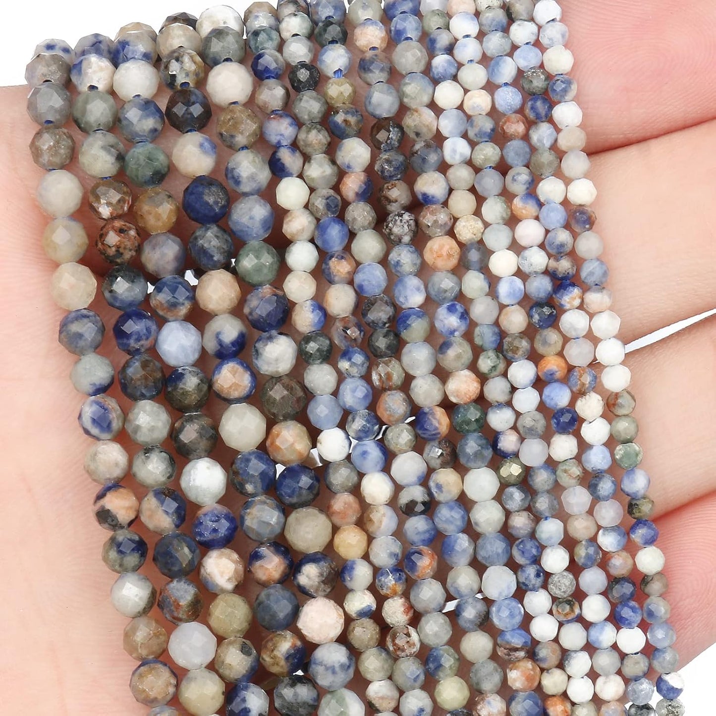 Song Xi 90pcs 4mm Natural New Blue Sodalite Gemstone Beads Faceted Round Loose Stone Beads for Jewelry Making