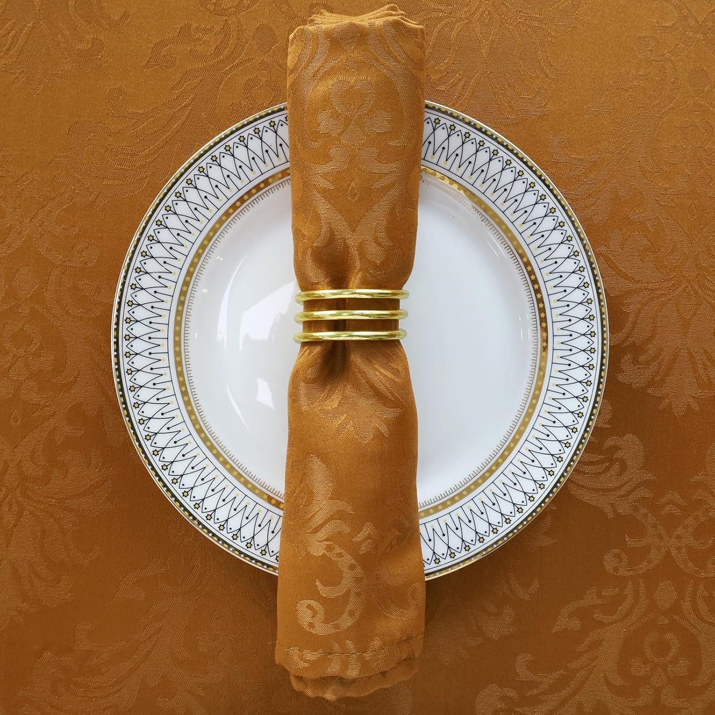 SASTYBALE Brown Jacquard Square Napkin, 20x20 Inche Damask Wrinkle Resistant Soft Polyester Napkins, Fabric Cloth Dinner Napkins for Wedding, Winter, Holiday, Xmas, Parties, Set of 4 (Brown)