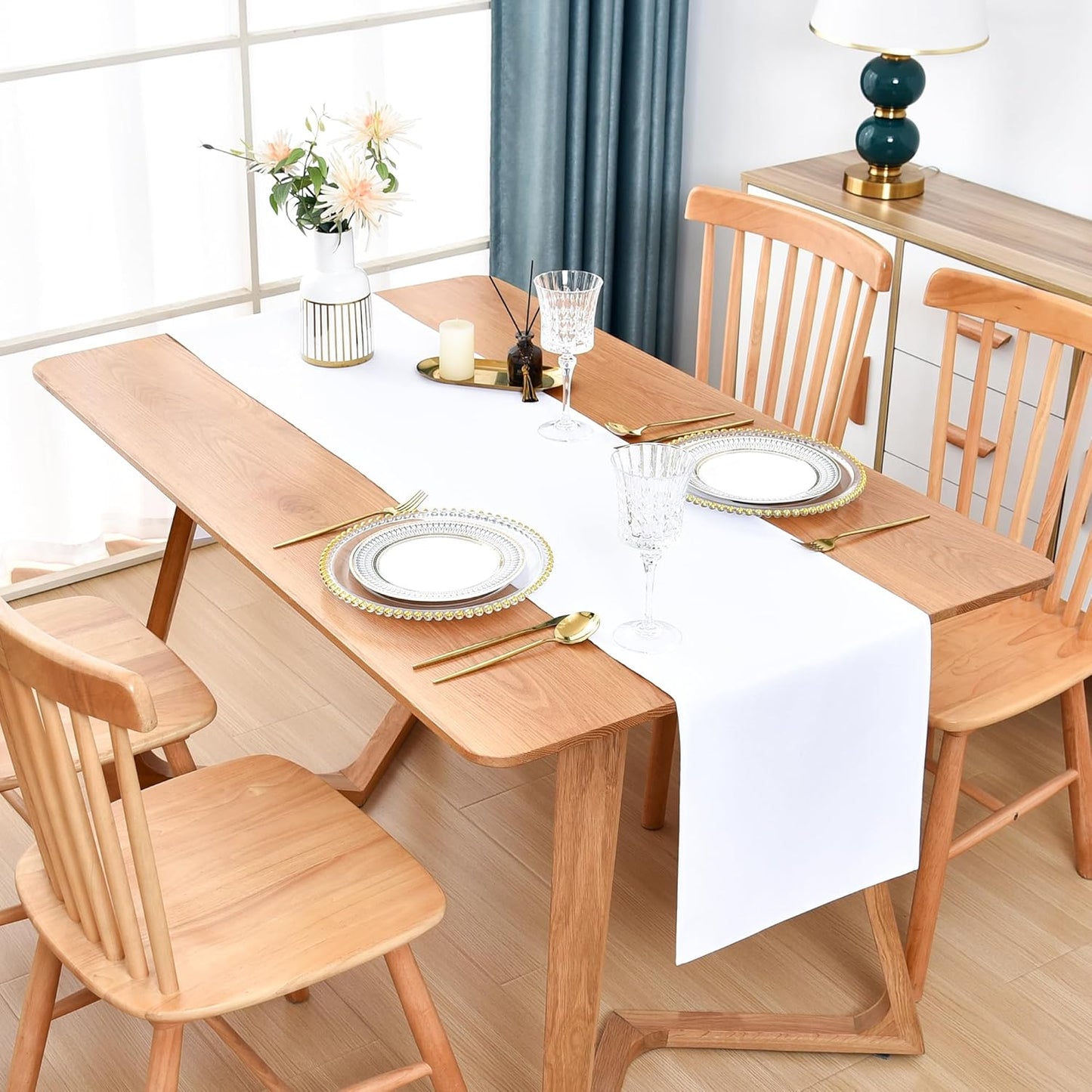 Farmhouse White Table Runner Dining Table Runners 60 Inches Long Coffee Table Runner for Dresser Living Room Bedroom Holiday Party Banquet 12X60 Inch