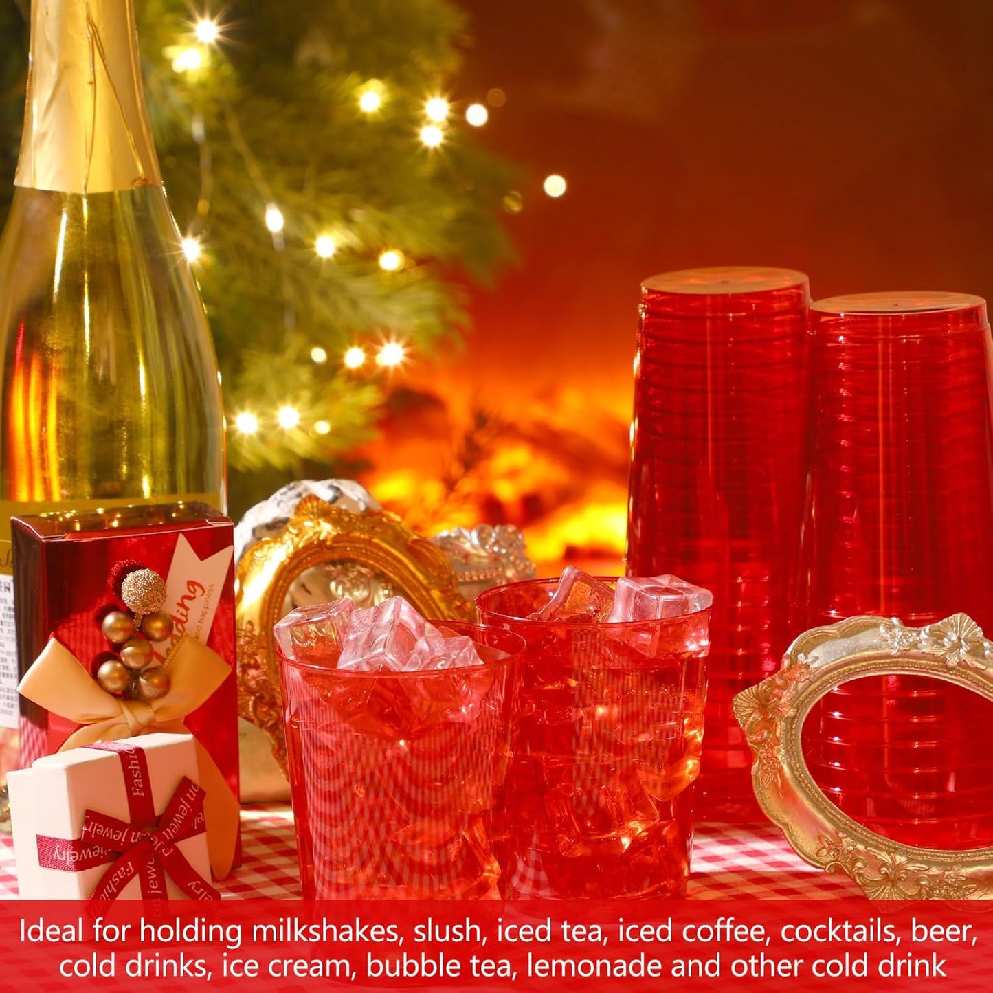 Minatee 100 Count Plastic Cups Disposable Fancy Cups Heavy Duty Wine Cocktail Glasses for Halloween Wedding Christmas Birthday Party Supplies Plastic Drinking Tumblers(Red,10 oz)