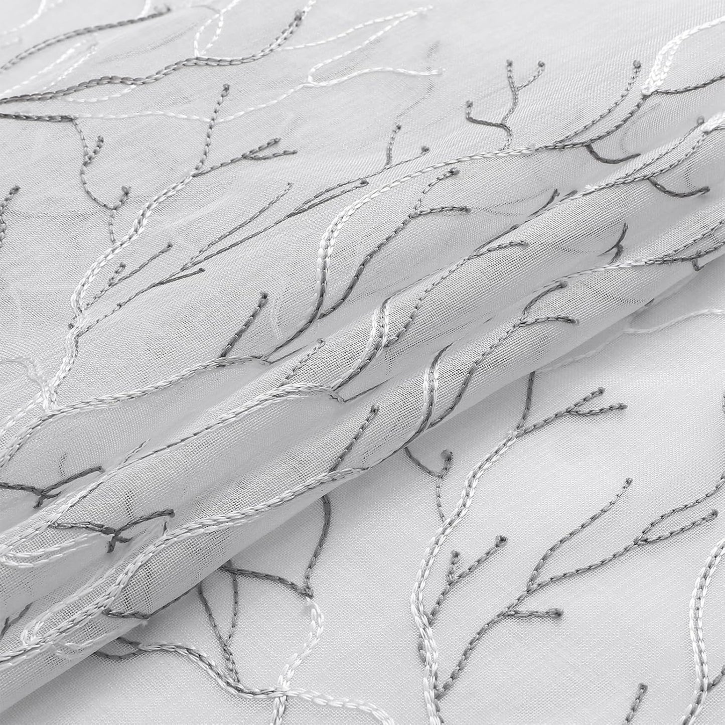 VISIONTEX Sheer Curtains 63 inch Length 2 Panels Set, Decorative Grey Coral Embroidery, Rod Pocket Embroidered Window Drapes for Living Room and Bedroom, 54" x 63"