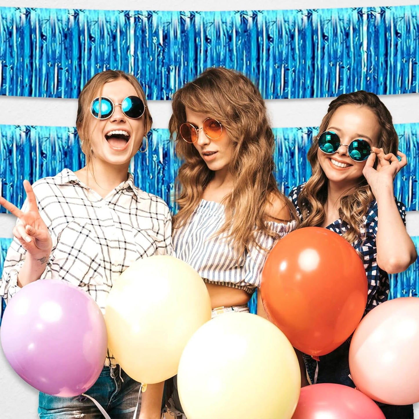 3 Pack 10 Long Lake Blue Metallic Foil Fringe Garland Wall Hanging Tassle Banner, Mother's Day, Easter, Parade Floats, Birthday, Theme Party, Wedding Party Decorations