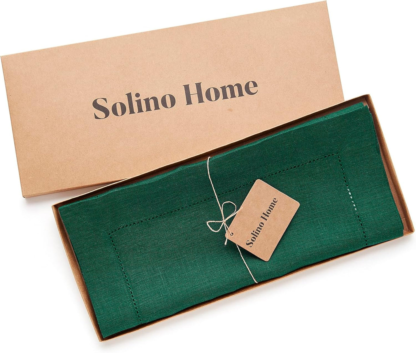 Solino Home Linen Rainforest Green Table Runner 132 Inches Long - 100% Pure Linen Extra Long Table Runner 14 x 132 Inch for Fall, Autumn, Thanksgiving - Classic Hemstitch