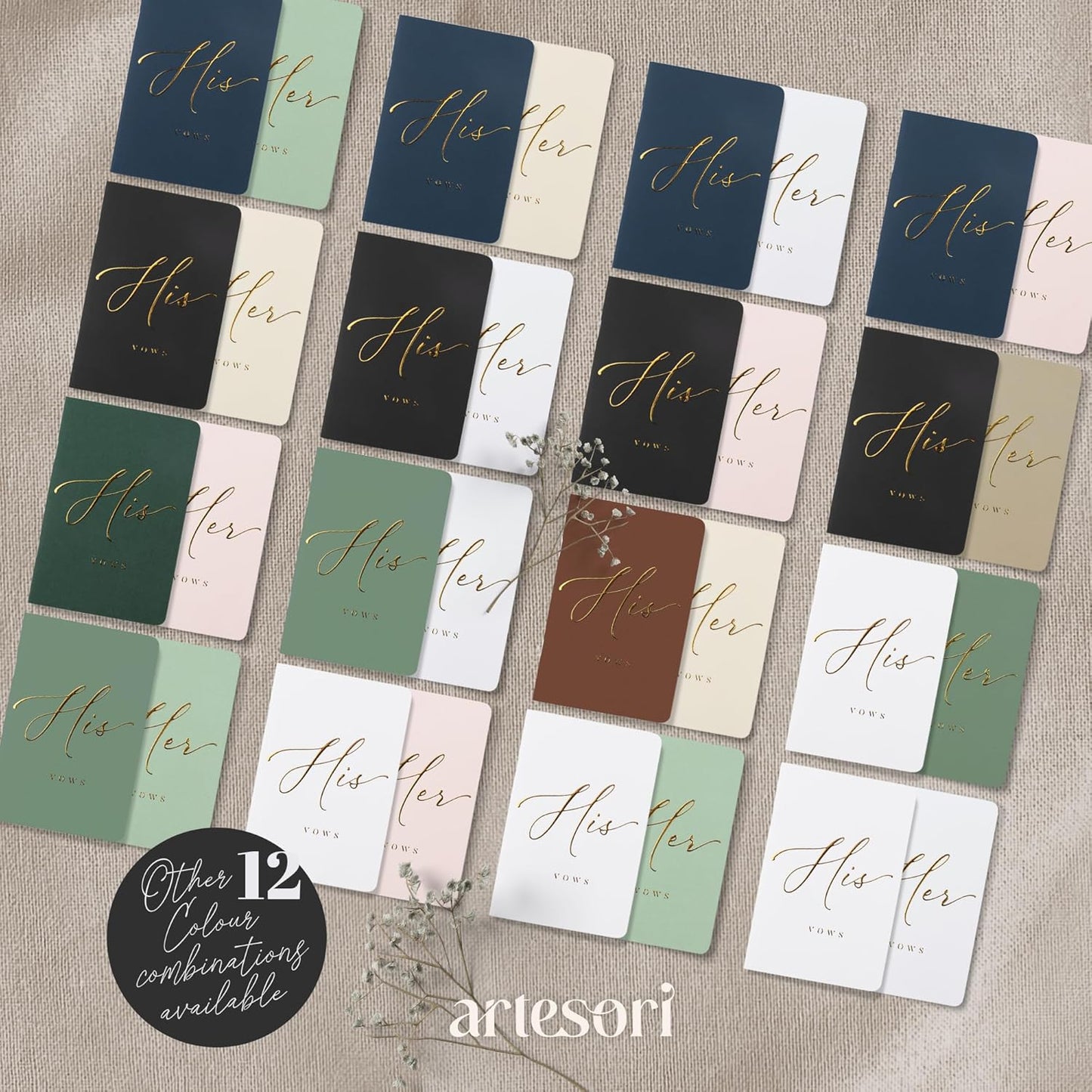 ARTESORI Wedding Vow Book for Her & Him, Soft Touch, Gold Engraving, 28 Lined Pages, Wedding Vow Books His and Hers, Wedding Essentials, Wedding Registry Gifts, His and Hers Gifts [Sage & Ivory]