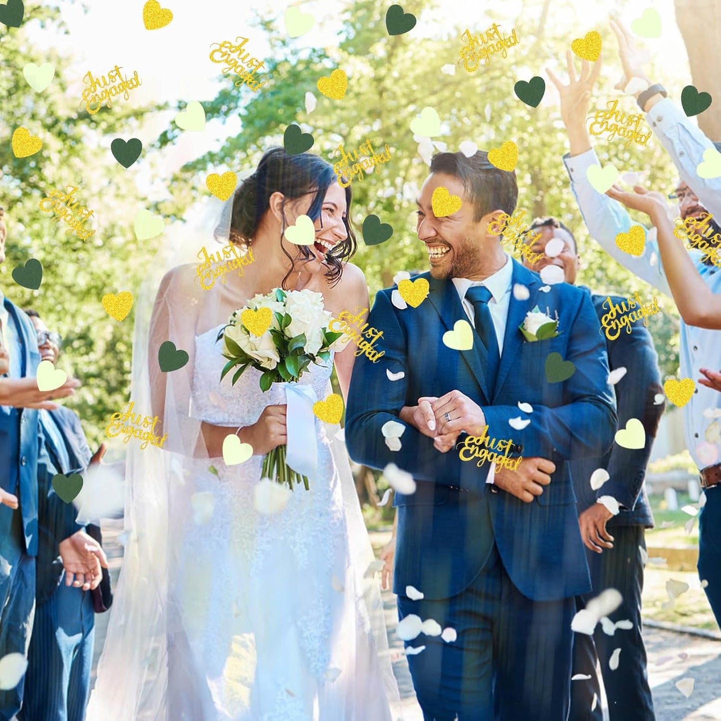 200PC Greenery Engagement Party Decorations Sage Green and Gold Heart Engagement Confetti Just Engaged Table Scatters for Nature Wedding Bridal Shower Bachelorette Party Decor Supplies