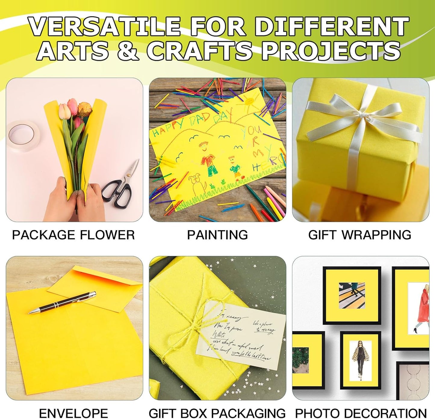 Vanhench 36" x 2400" (200') Yellow Wrapping Paper for Birthday, Solid Color Art Kraft Craft Paper for Gift Wrapping, Birthday, Bouquet Flower Crafts Packing Poster Bulletin Board