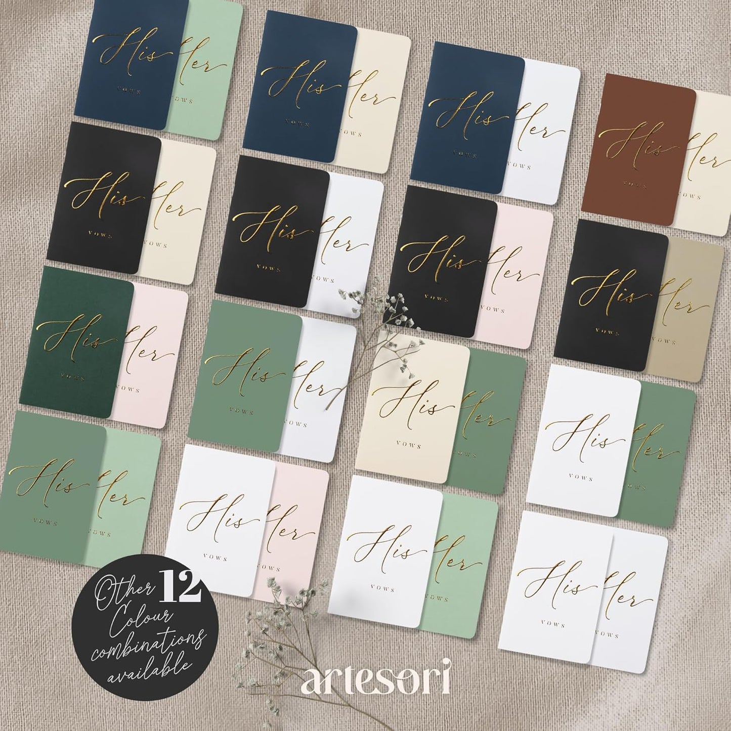 ARTESORI Wedding Vow Book for Her & Him, Soft Touch, Gold Engraving, 28 Lined Pages, Wedding Vow Books His and Hers, Wedding Essentials, Wedding Registry Gifts, His and Hers Gifts [Blush & Navy]