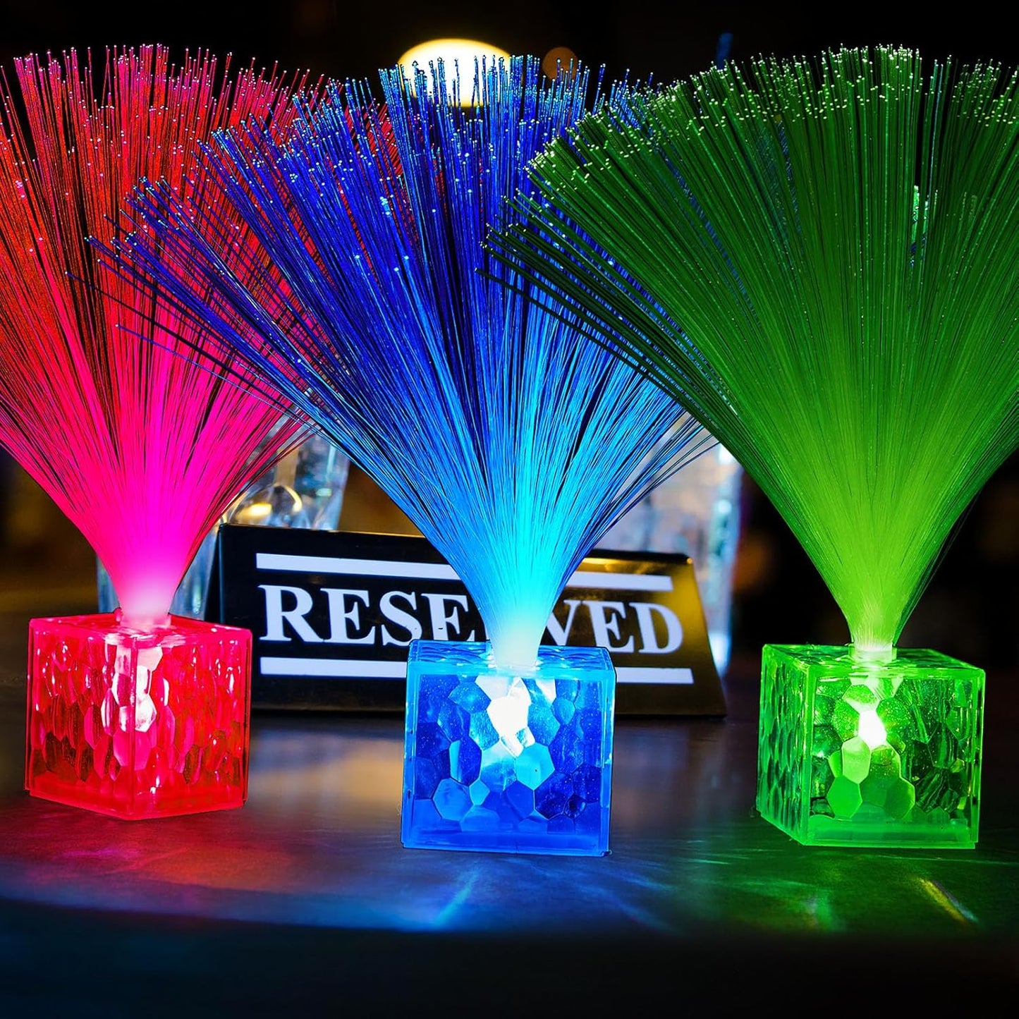 Amylove 8 Pcs Mini Fiber Optic Lamps Bulk Small LED Light up Table Centerpieces for Party Event Decorations with Crystal Base Battery Powered for Glow in The Dark Favors Supplies (9 Inch,Clear)