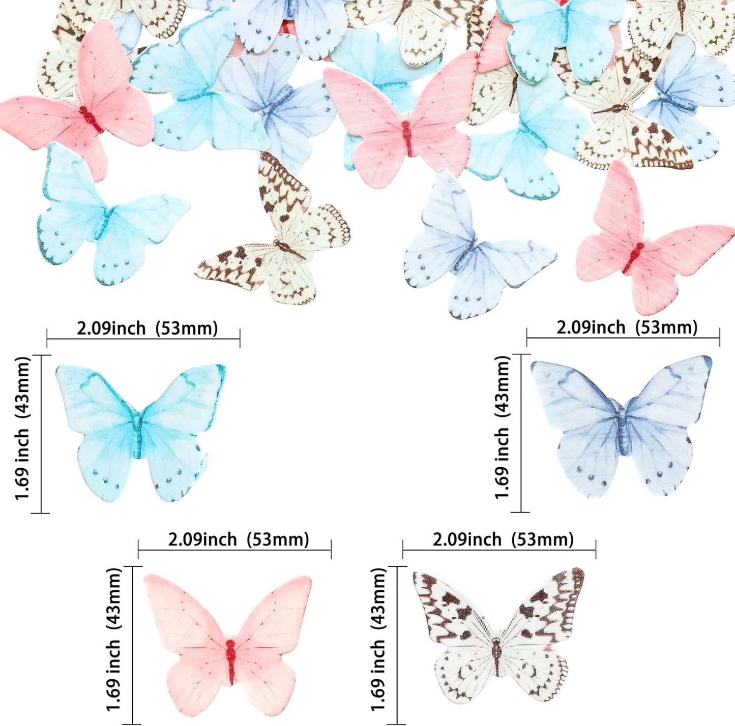 Ephlyn 48Pcs Edible Butterfly Cupcake Toppers Cupcake Picks Edible Butterfly Cupcake Decorations for Theme Baby Shower Kids Birthday Party Cake Supplies Multi