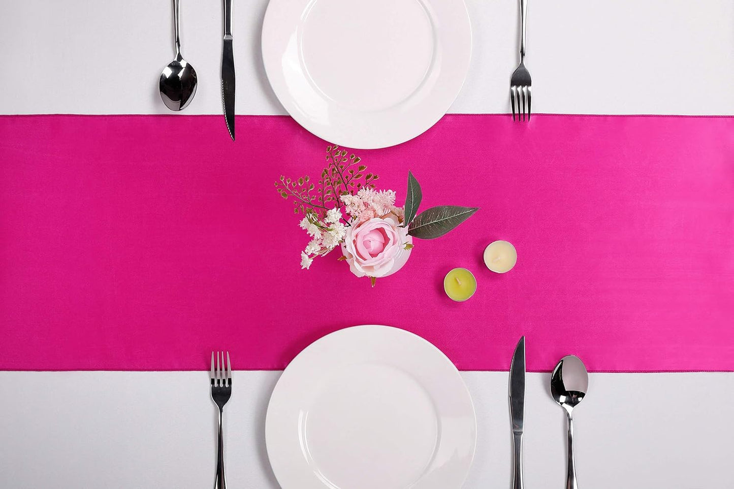 10-Pack Satin Table Runner Fuchsia 12 x 108 inches Long, Table Runners for Wedding, Birthday Parties, Banquets Decorations（10 Pack, 12x108 Inch, Fuchsia）