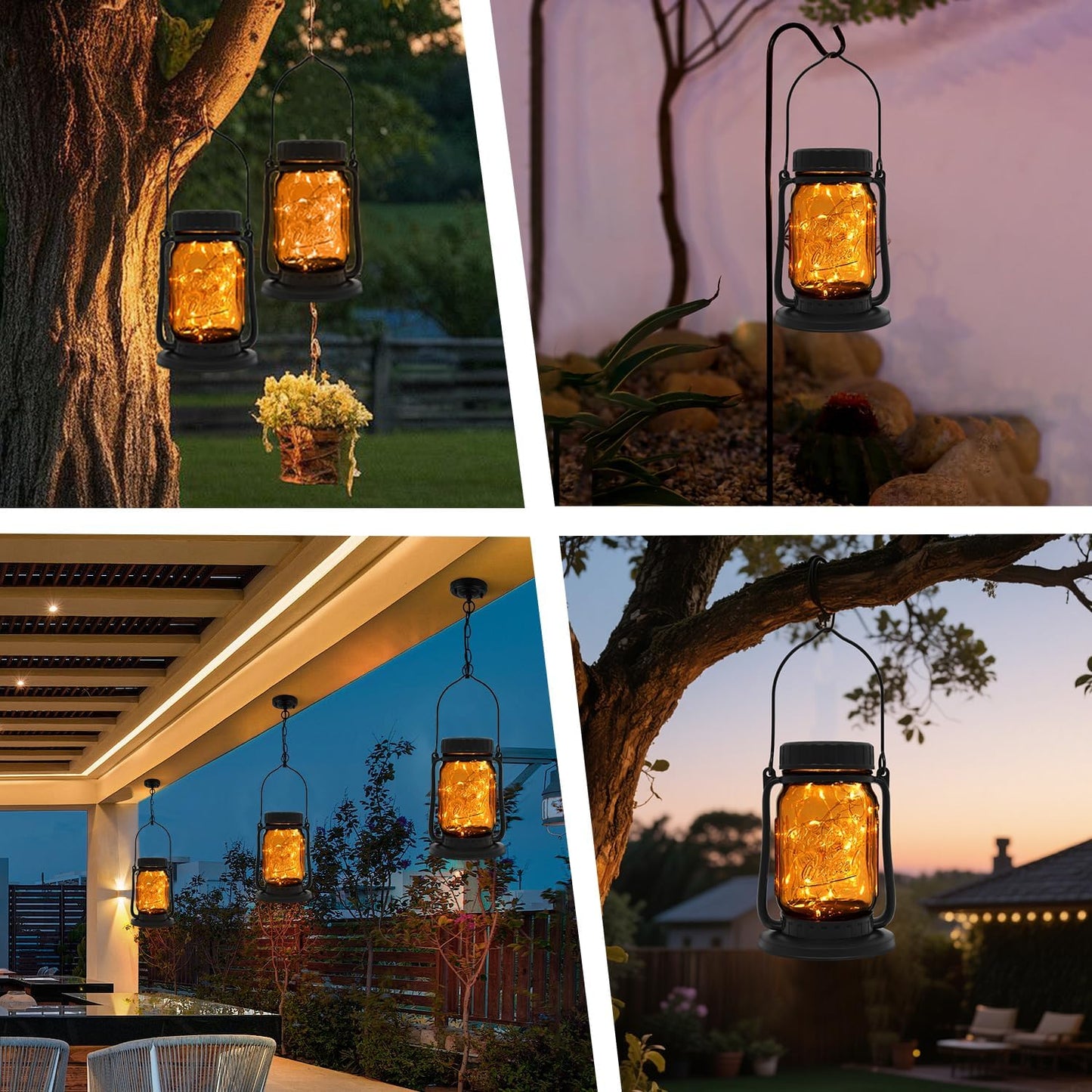 Mason Jar Lights - Solar Lantern Outdoor Waterproof, Hanging Solar Lights for Outside, Halloween, Fairy Twinkle Glass Decorative Lamp for Yard, Patio, Garden, Porch, Table, Wedding, Pack 2