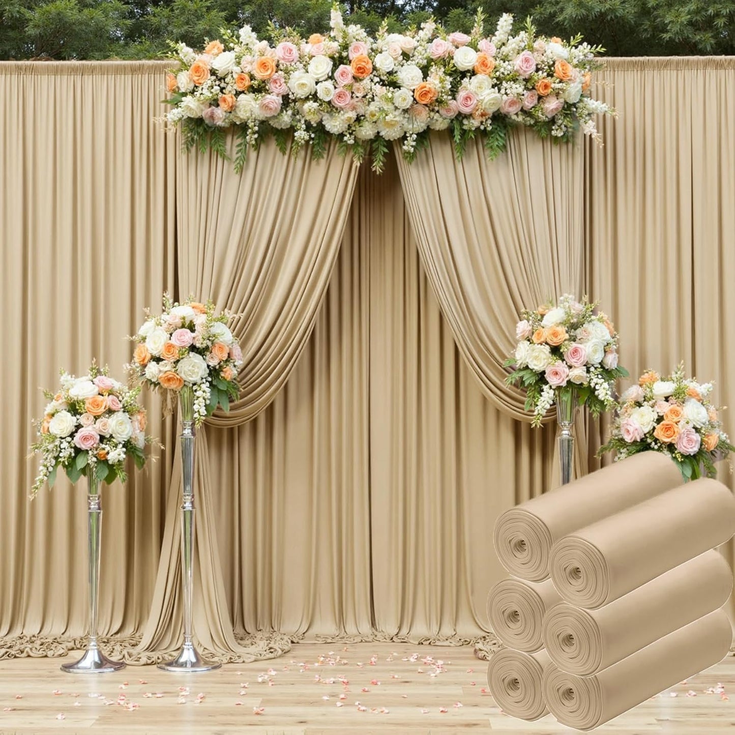 30ftx10ft Beige Backdrop Curtains for Party Background, Wrinkle Free Beige Photo Curtains Backdrop Drapes 6 Panels Back Drop Cloth for Wedding Birthday Photography Baby Shower Decor