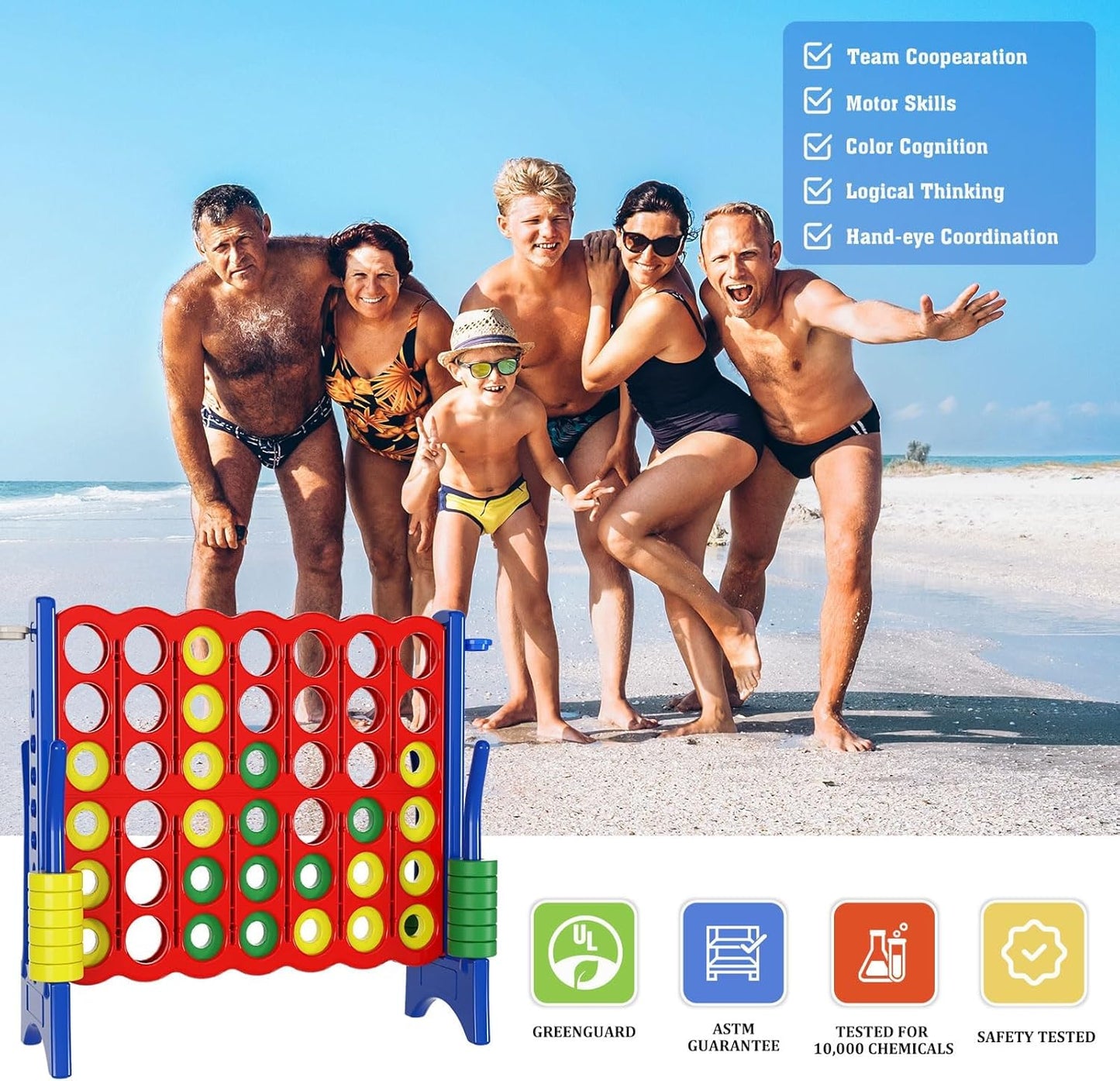 Jumbo 4 in a Row Game Set,4FT Giant Game Set with Carry Bag&42 Pieces Rings&Cup Holder,Indoor/Outdoor Yard Game for Kids & Adults-Fun Family&Party Game-Boosts Brain Power(Red&Blue)