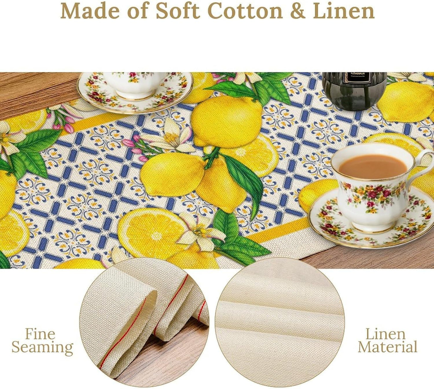 Lemon Table Runner,Spring Summer Seasonal Yellow Blue Table Runner for Kitchen Dining Table Home Party Decoration 13x72 Inch