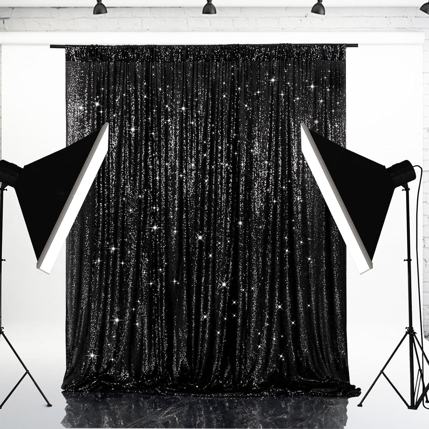 Eternal Beauty Black Sequin Backdrop, 6x8 Ft Halloween Glitter Background Curtains for Shimmer Photography Party Wedding Birthday Back Drop Decor