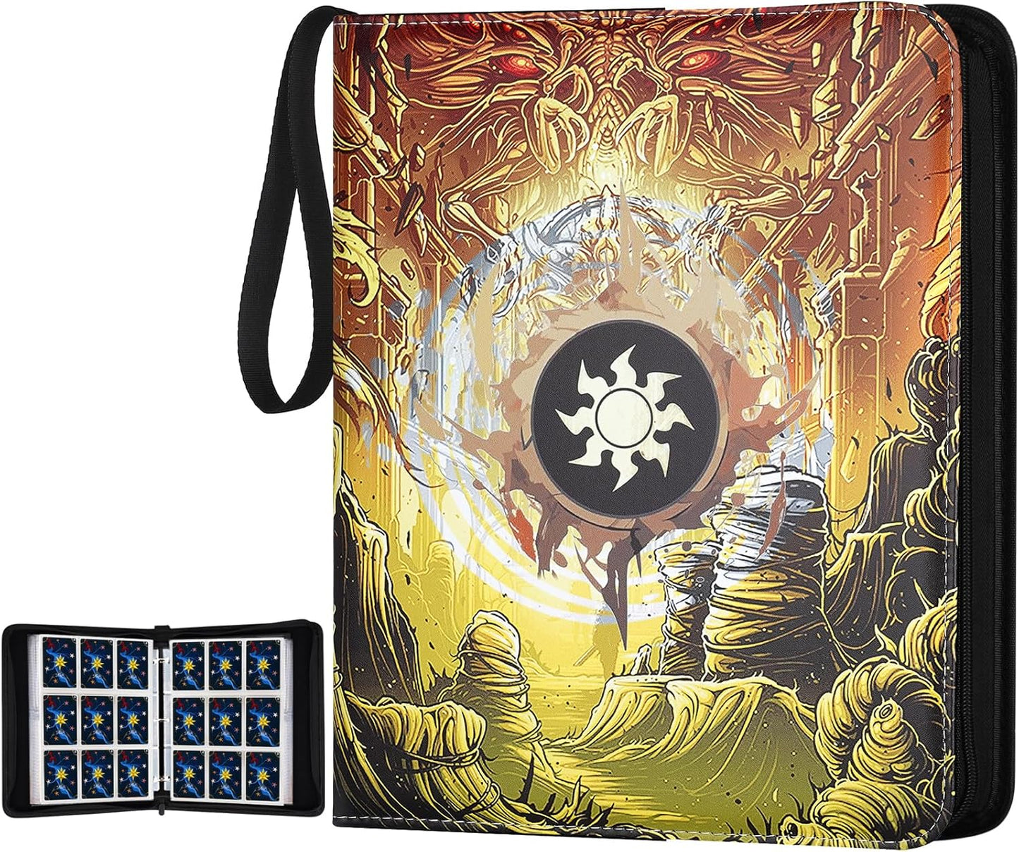 Trading Card Binder for MTG Cards, Premium 9 Pocket Card Binder, 720 Double Sided Pocket Collector Card Album for Standard Cards,Card Collection Folder for YGO/PTCG/Game Cards (Yellow Print)