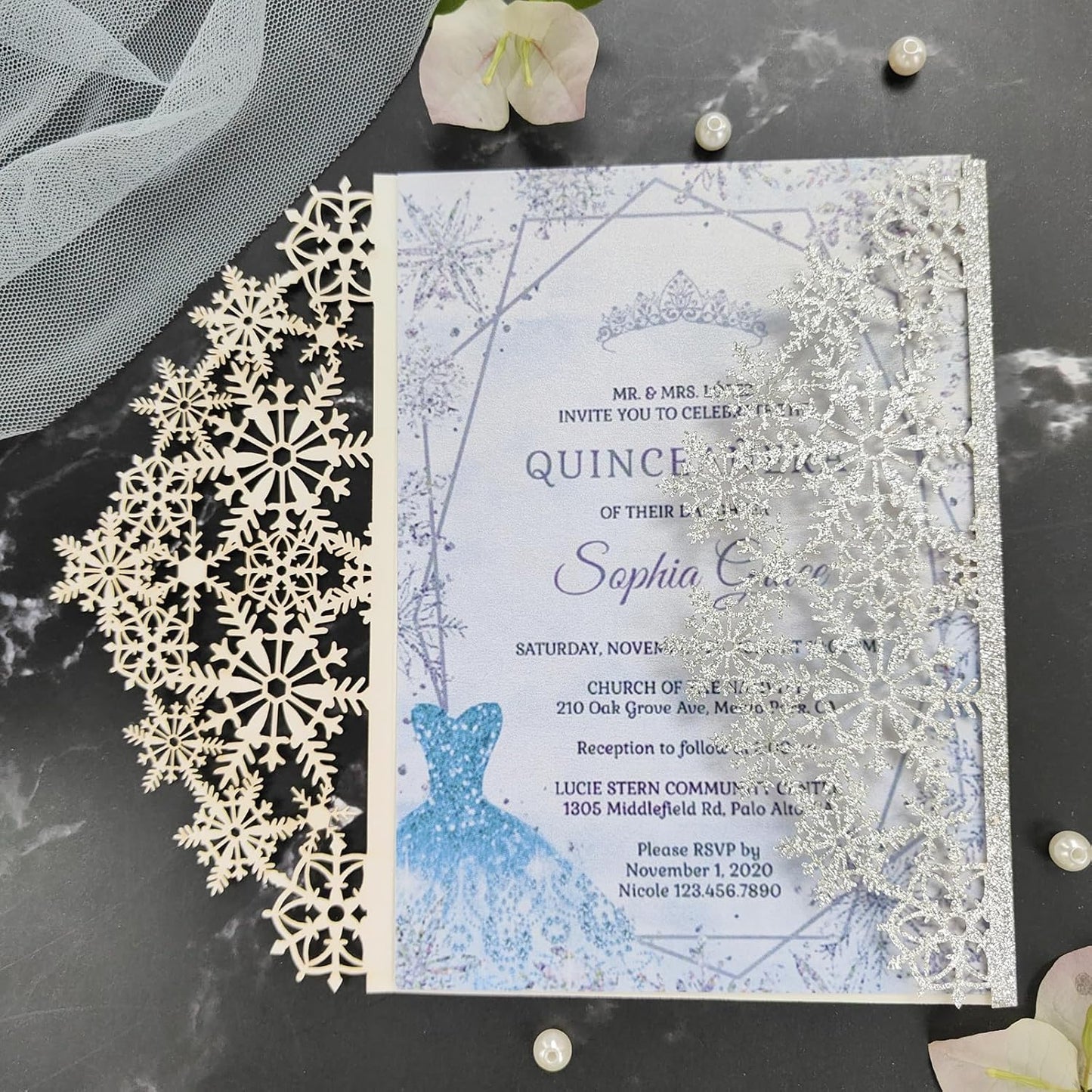 20 sets glitter snowflake invitations,laser cut wedding invitations,DIY wedding invitations,invitation card pocket envelop for all occation