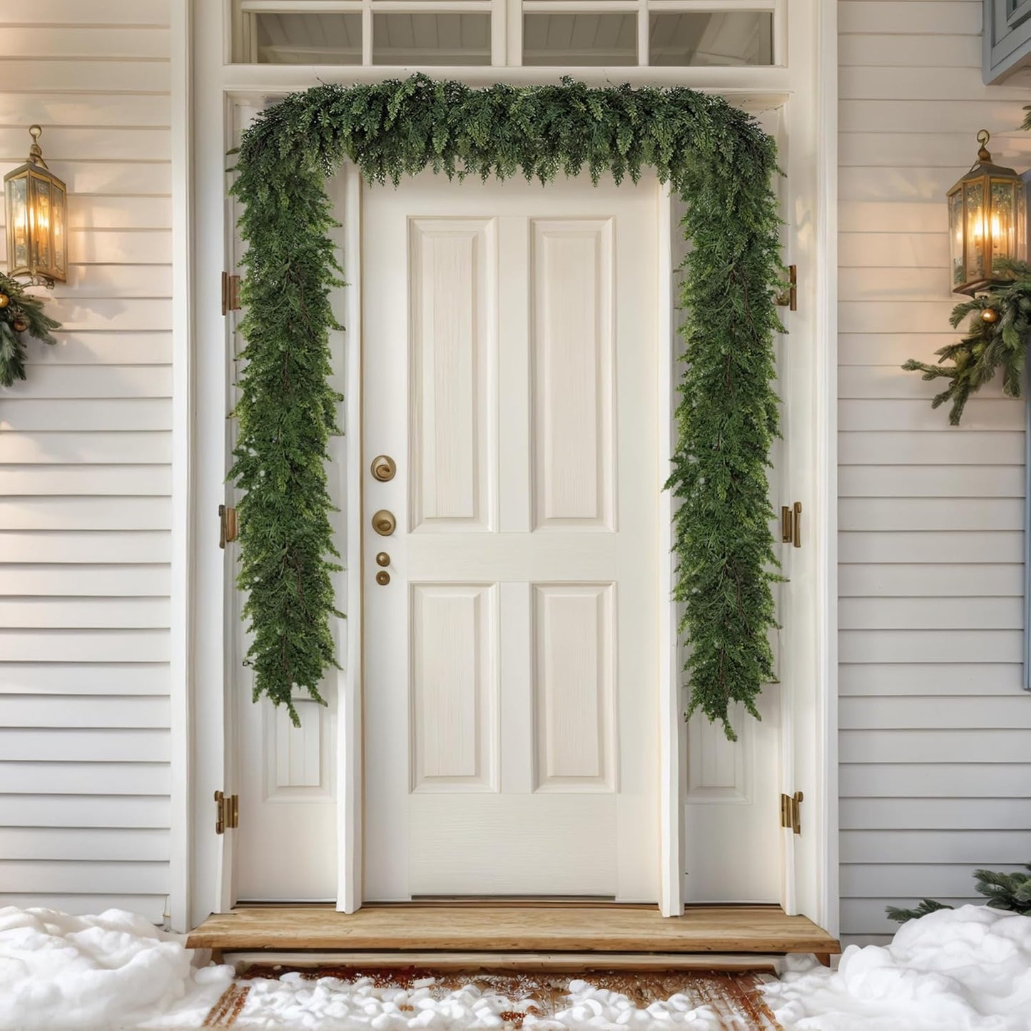 Realistic Christmas Garland for Mantle Real Touch Thick/Lush Artificial Cedar Garlands Christmas Decorations Indoor Christmas Garland for Stairs Railing Outdoor Table Xmas Holiday Decor Greenery 5FT