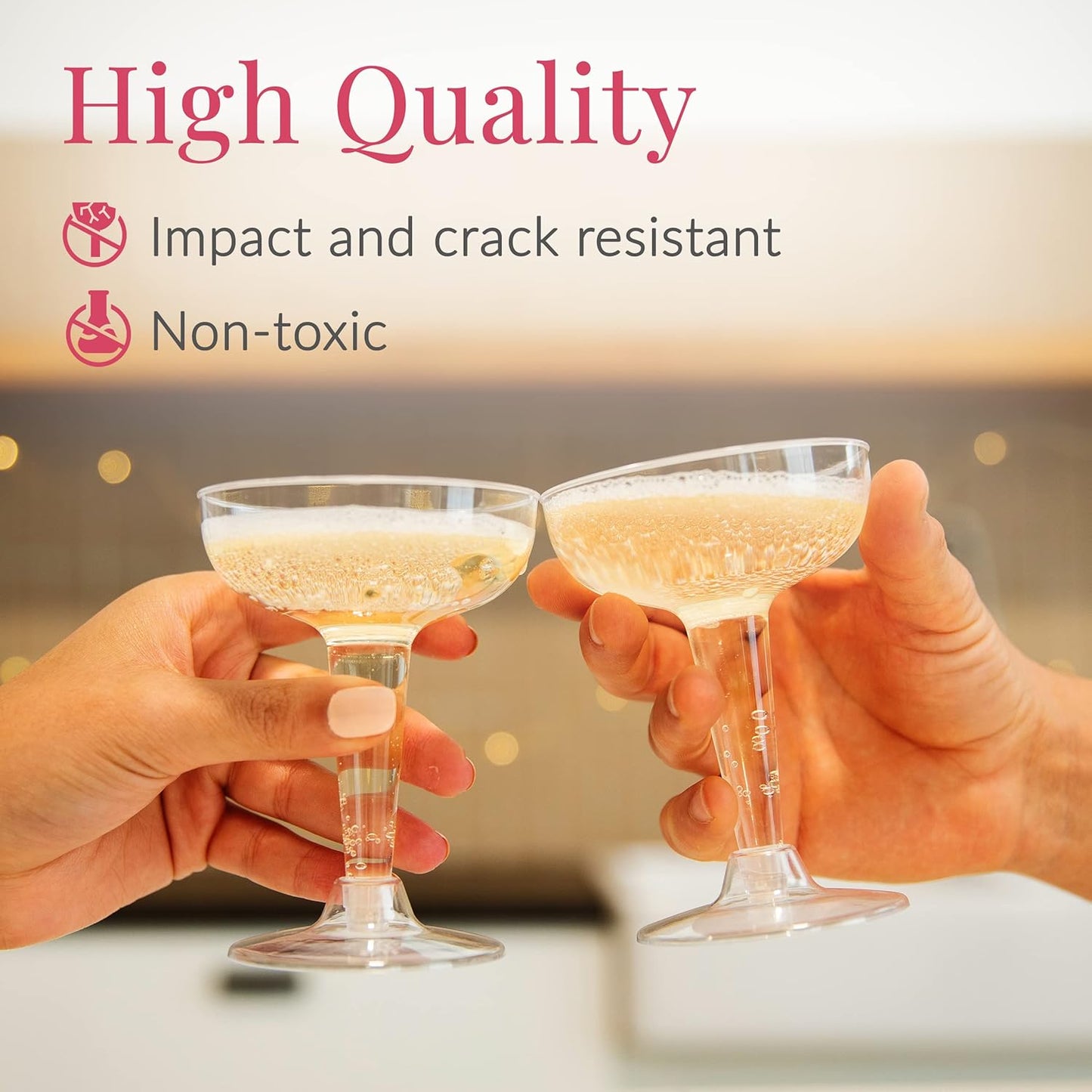 Prestee 24 Clear Plastic Coupe Glasses 4oz - Disposable Plastic Cocktail Cups, Martini Glasses, Margarita Glass, Champagne Glass for Parties, Cinco de Mayo, Taco Party, Weddings Decorations