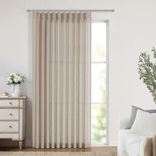 Vision Home Sand Pinch Pleated Semi Sheer Curtains Textured Linen Blended Light Filtering Window Curtains 95 inch for Living Room Bedroom Patio Pinch Pleat Drapes with Hooks 1 Panel 60" Wx95 L