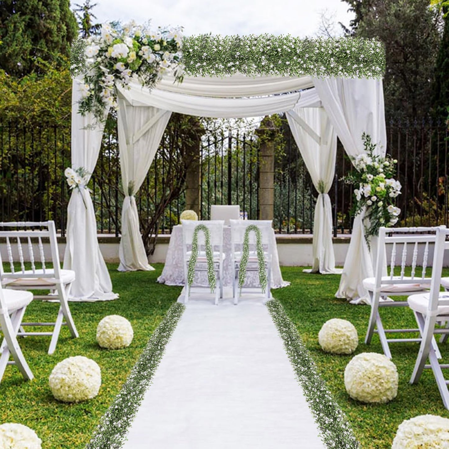 2 Pcs 5.8ft Artificial Baby Breath Flower Vines, Babys Breath Artificial Flowers Real Touch Faux Gypsophila Hanging Fake Baby's Breath Garlands for Wedding and Baby Shower Decor（White）