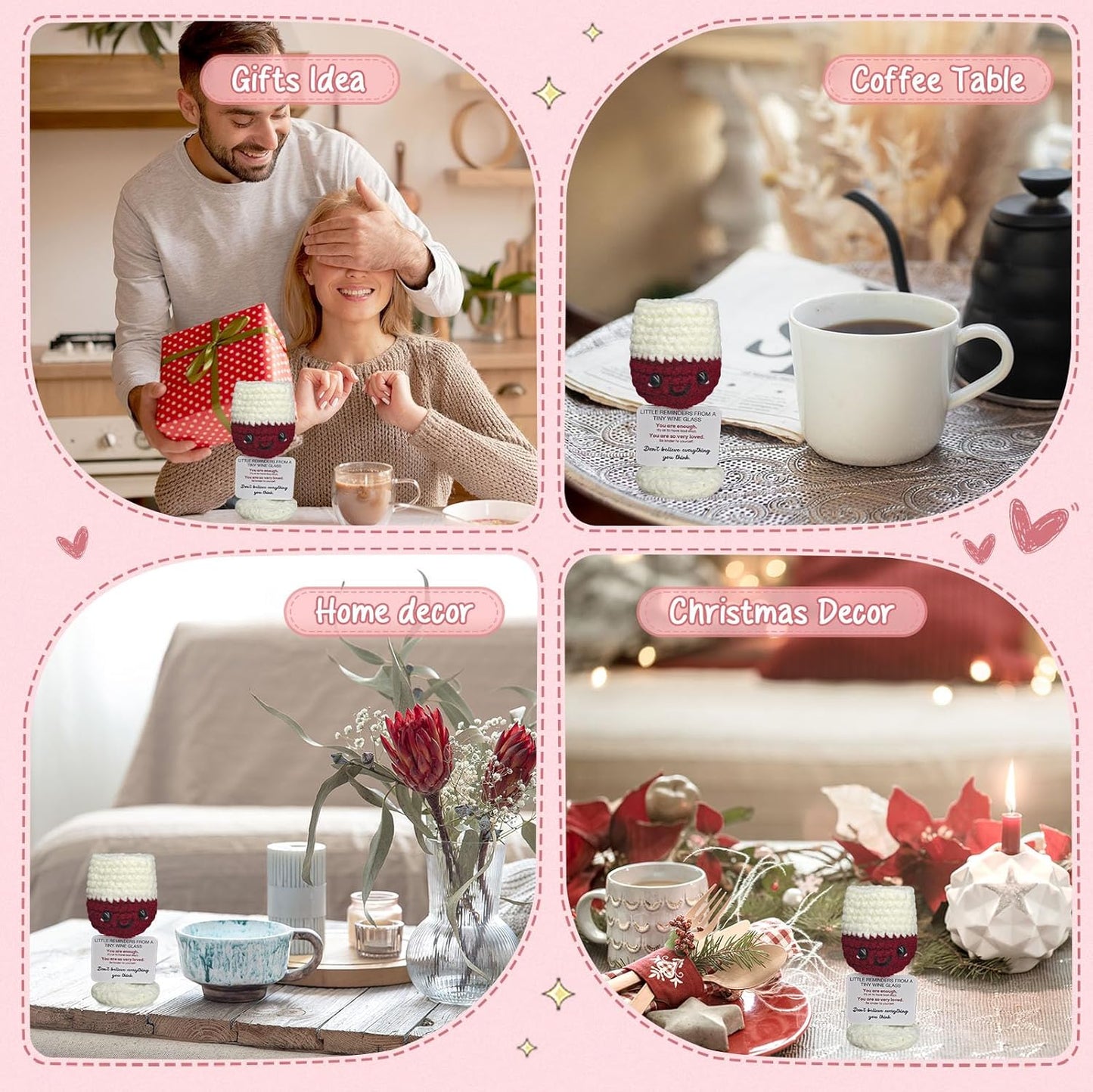 Mini Wine Glasses,Funny Emotional Support Crochet Glass Birthday Gift for Wine Lovers,Cute Home Bar Decoration for WineNight Unique Happy Hour Accessory,Wineglass Gift for Men Women Drinkers