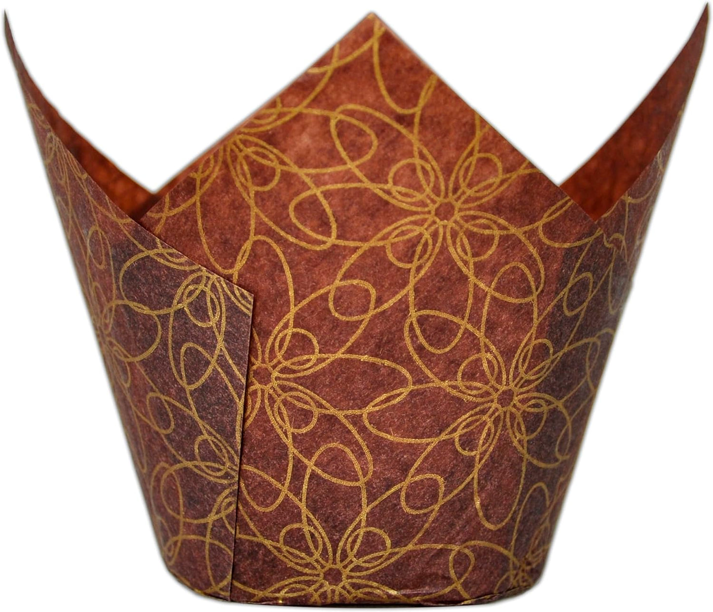(JUMBO Large size) Brown Golden pattern Tulip Baking Cups 2-1/4"(Base diameter) x 3-3/4"(Wall height) Greaseproof paper Muffin liners, Case of 130 pcs