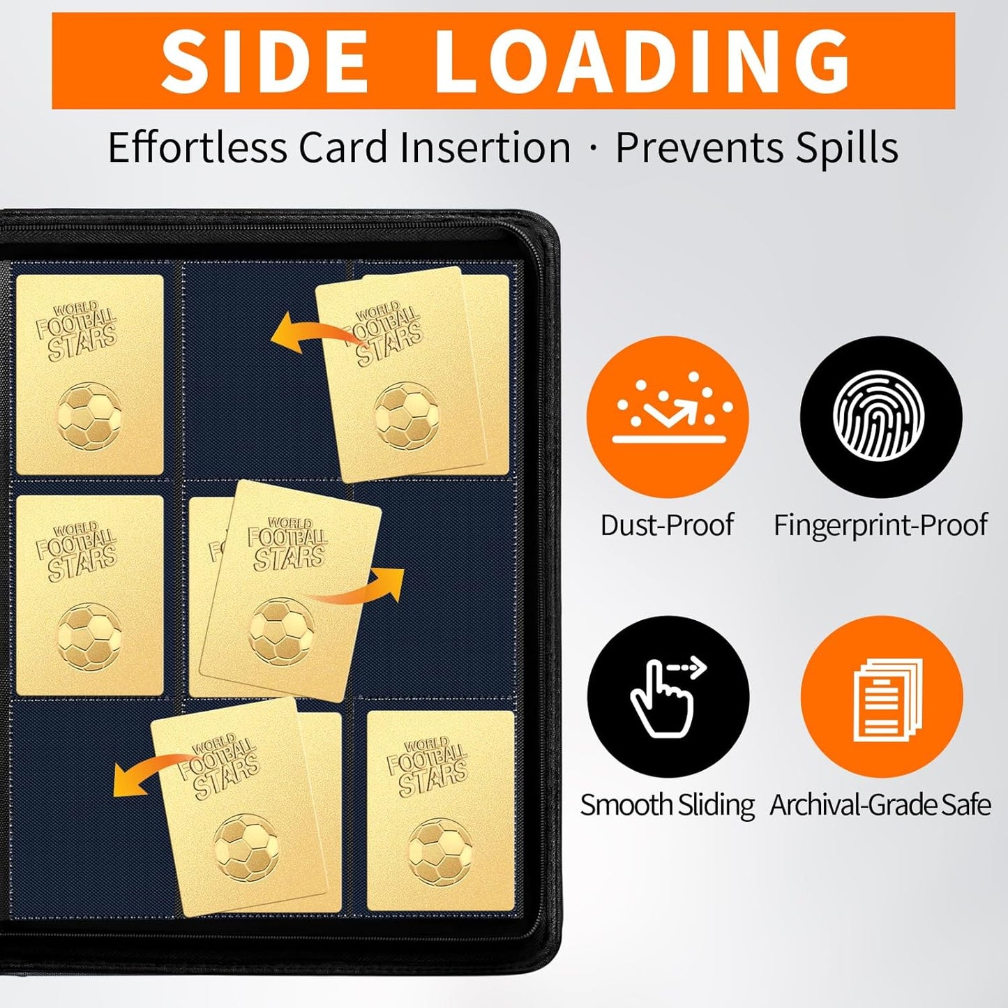 UWULK Card Binder,9 Pocket Side-Loading Trading Card Binder - Hord 360 Cards,Ringless Card Folder Holder for TCG MTG Sports Cards-Zipper Card Collection Album(Black)