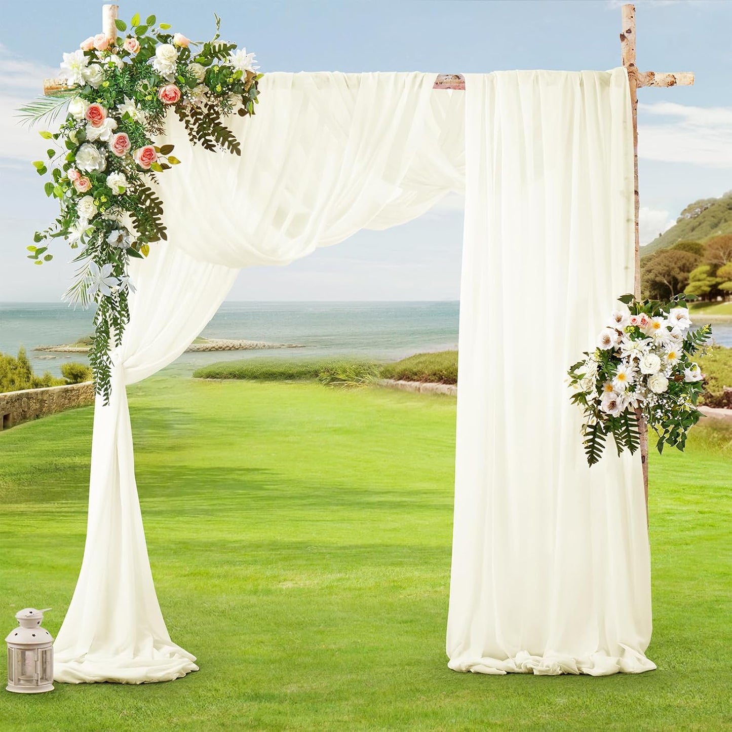 SiinvdaBZX 4 Panels Wedding Arch Draping Fabric 30" x 20Ft Ivory Sheer Chiffon Fabric Outdoor Extra Long Decorative Drapery Fabric for Party Ceremony Ceiling Curtain Backdrop