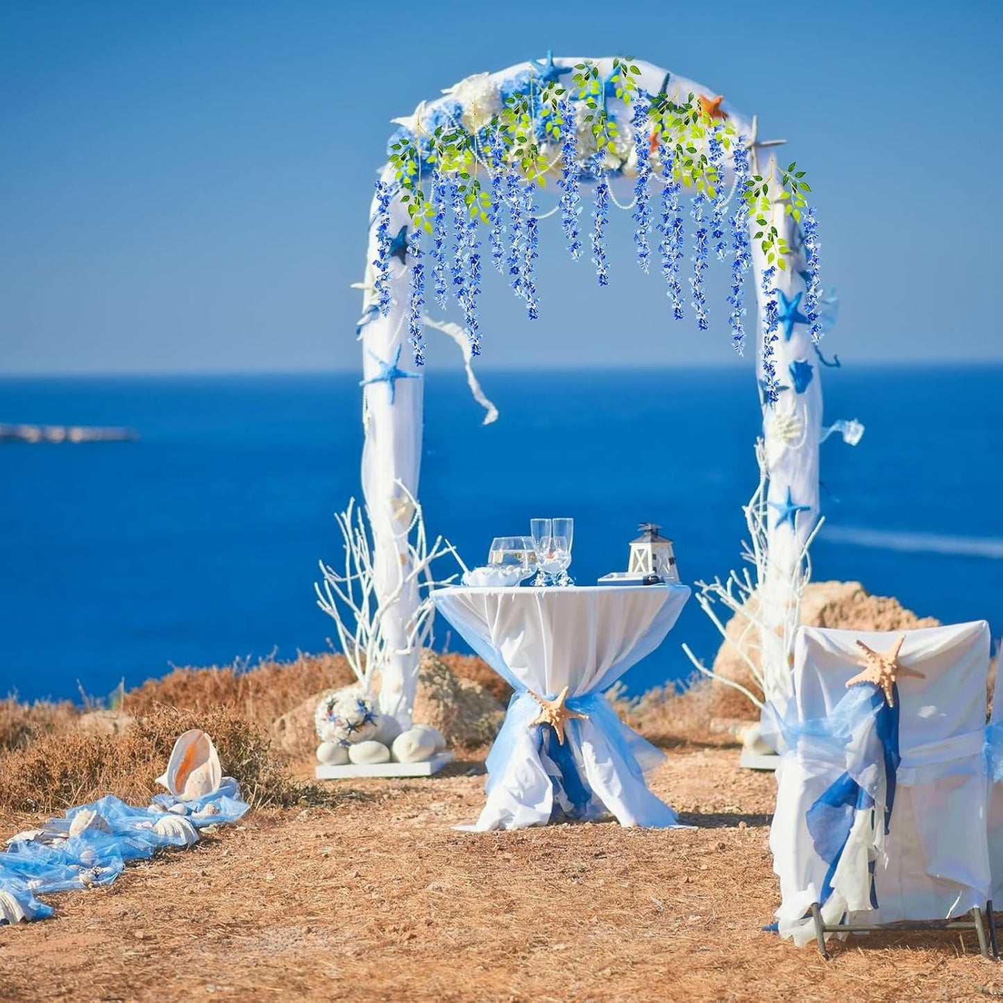 5 Pack Royal Blue Wisteria Hanging Flowers Garland, 3.77 Feet Artificial Flower Vines, Fake Wisteria, Artificial Vines Hanging Garland for Backdrop Outdoor Yard Garden Decor