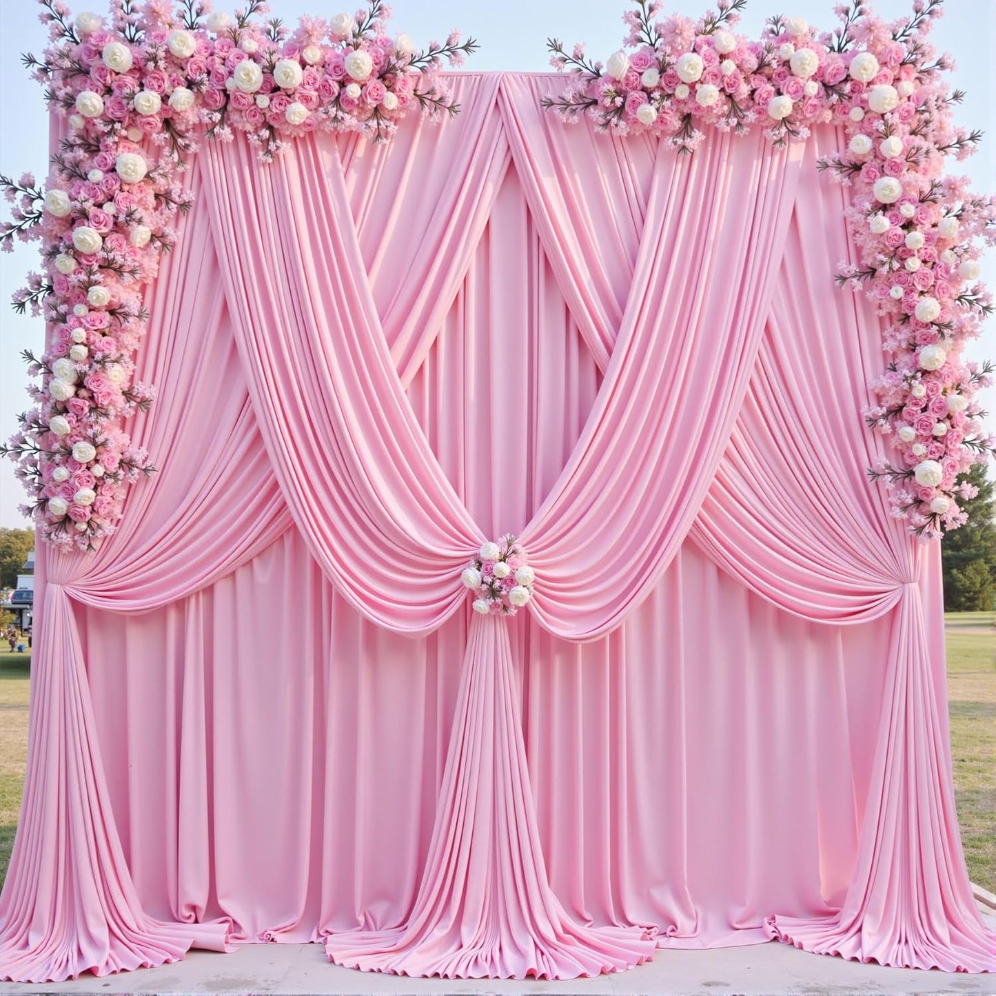 20ftx10ft Wrinkle Free Pink Backdrop Curtain for Parties, 4 Panels Silky Polyester Photo Backdrop Drapes Back Drop Cloth for Wedding Birthday Photography Background Baby Shower Decor
