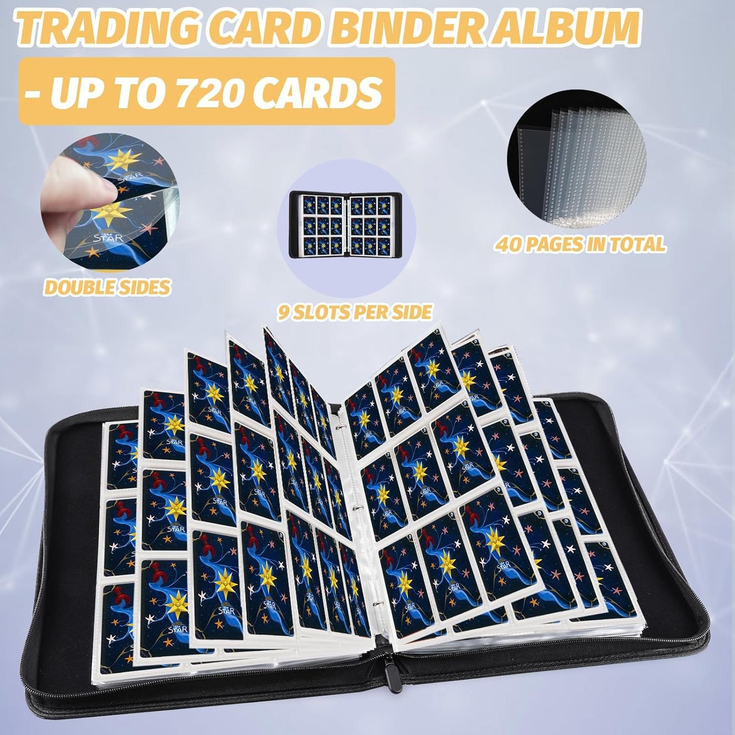 Card Binder for MTG Cards, Premium 9 Pocket Card Binder for Trading Cards, 720 Double Sided Pocket Collector Card Album for Standard Cards,Card Collection Folder for YGO/PTCG/Game Cards (Blue Print)