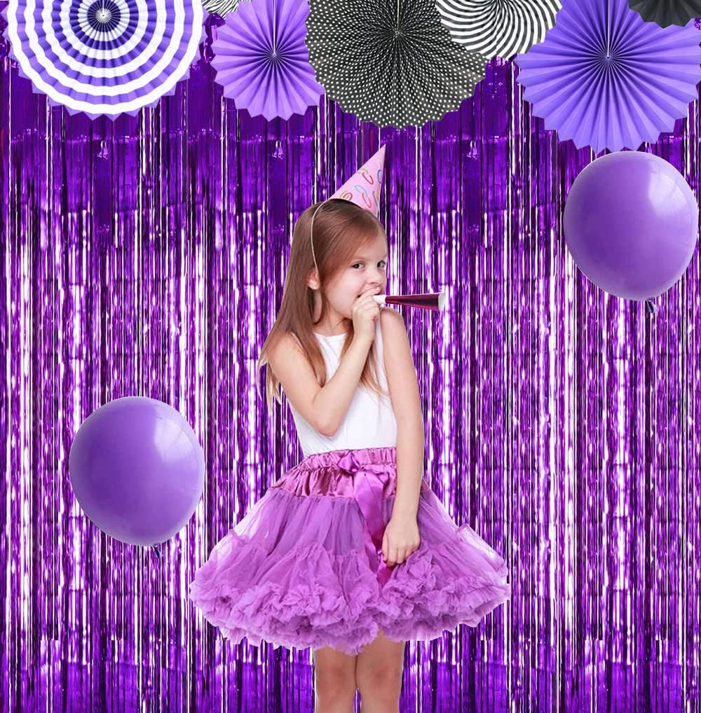 TONIFUL 3Pcs Purple Door Streamers,Purple Photo Booth Backdrop,Metallic Streamers Foil Fringe Curtains for Halloween Birthday,Christmas,New Year,St. Patrick's Day Party Decor(9.9ft x 6.6ft)