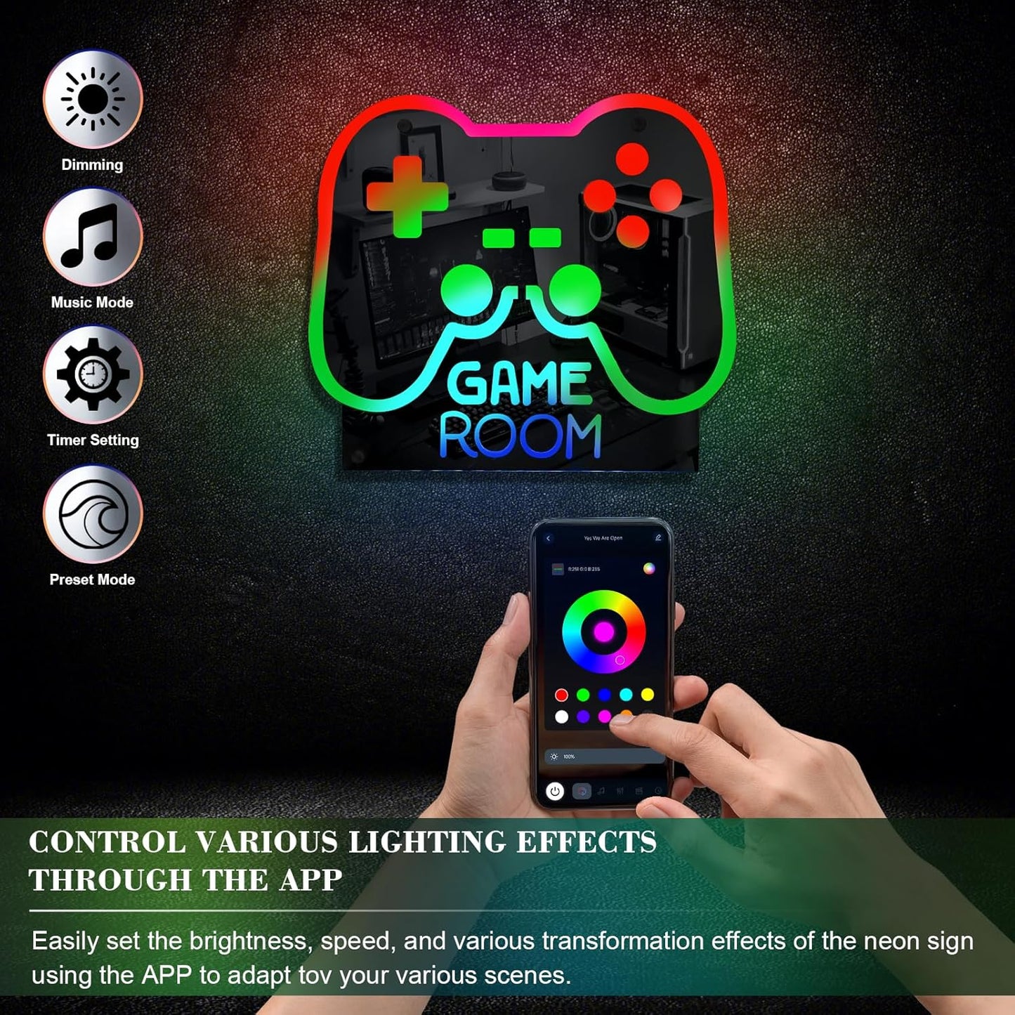 Ineonlife Game Room Controller Neon Sign Mirrored Colorful LED Lights for Gaming Room Decor Light Up Signs for Teen Boy Bedroom Decoration Best Gift for Kids 12.6 x 14.17 inches USB Powerd