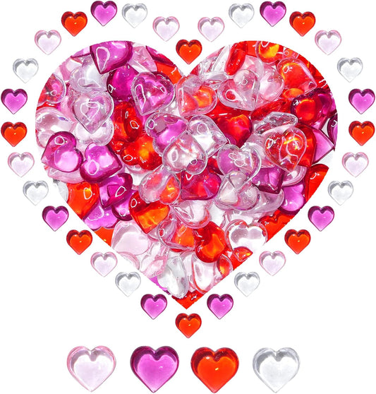 Acrylic Heart Gems for Valentine Vase Filler Decor,152 Pcs Red Pink Heart Shaped Stones for Wedding Valentines Bowl Filler,Table Scatter Decorations and Crafts