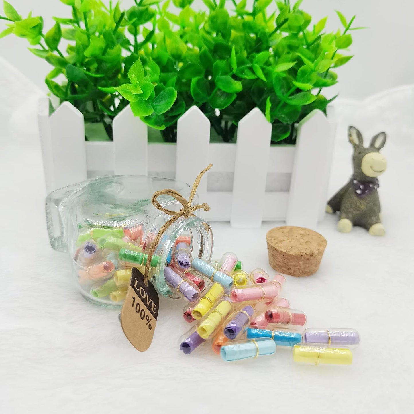 Capsule Message in A Bottle, 50pcs Love Pills Letters Long Distance Relationship Gifts for Couple, Girlfriend, Boyfriend Him Her, Birthday Anniversary Christmas Gift