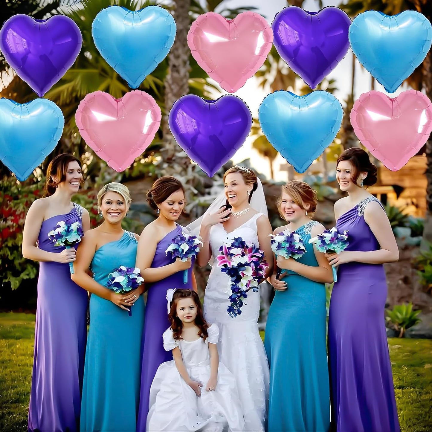Blue Pink Purple Heart Balloons,12Pcs 18Inch Blue Purple Pink Heart Shaped Foil Helium Polyester Film Balloons for Baby Shower Birthday Anniversary Wedding Engagement Party Decorations