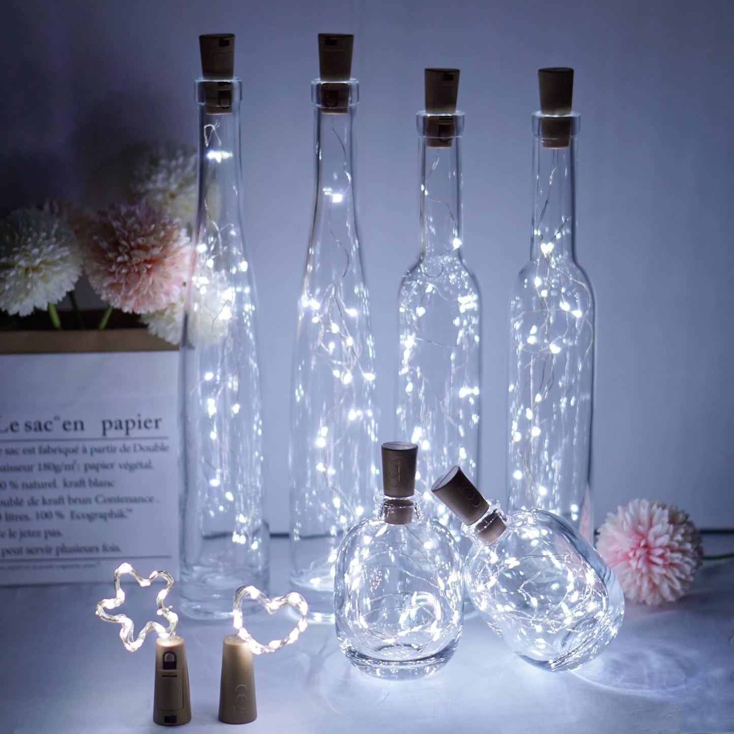 Wine Bottle Lights 20 LEDs Cork Lights Waterproof Battery (Included) Operated Fairy Mini String Lights for DIY Jar Indoor Bedroom Party Wedding Christmas Decor Pack of 4(Cool White)