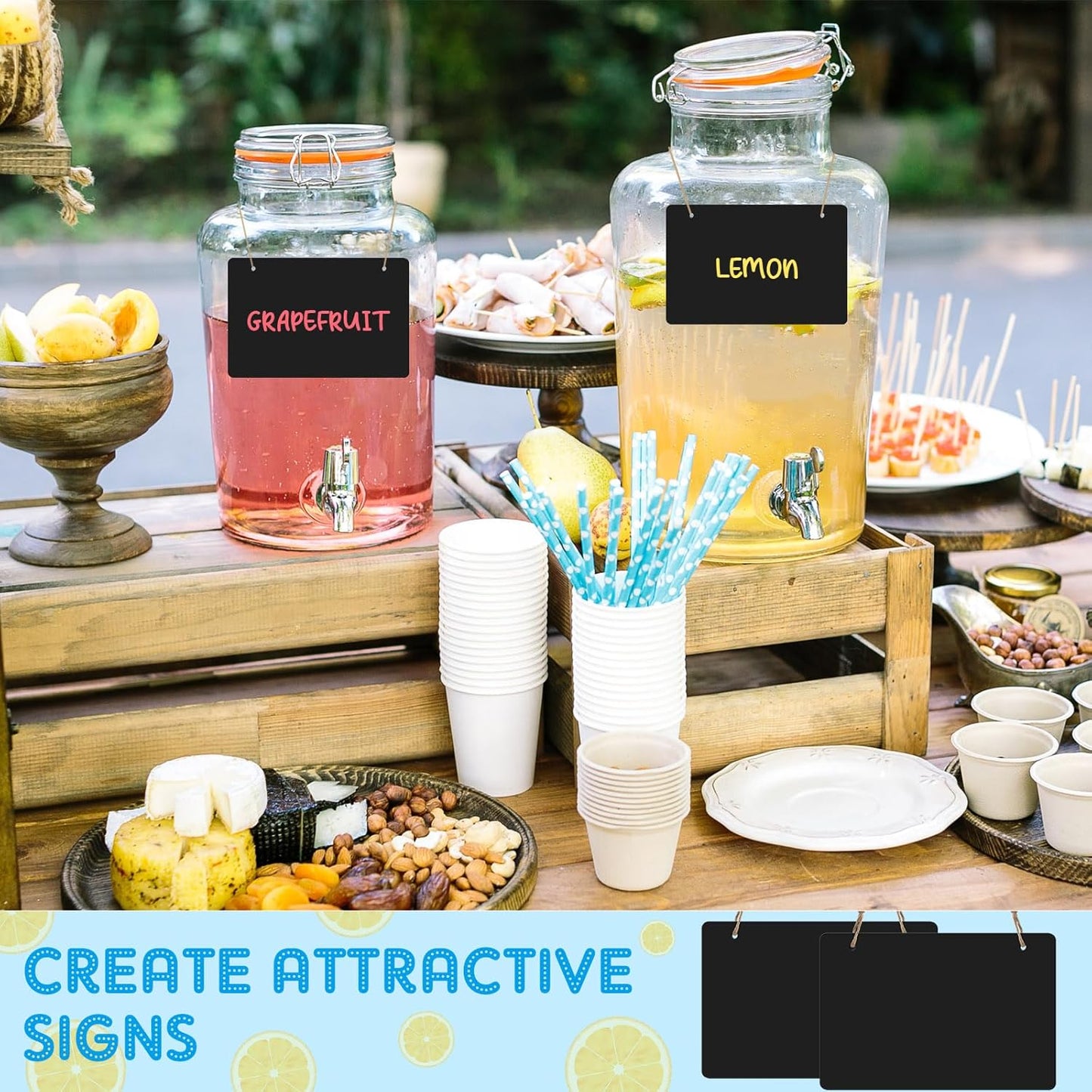 12 Pcs 4 x 6 Acrylic Chalkboard Hanging Sign with Chalk Markers Chalk Board Signs with Hanging String for Wedding Kitchen Home Party Decoration (Rectangle)