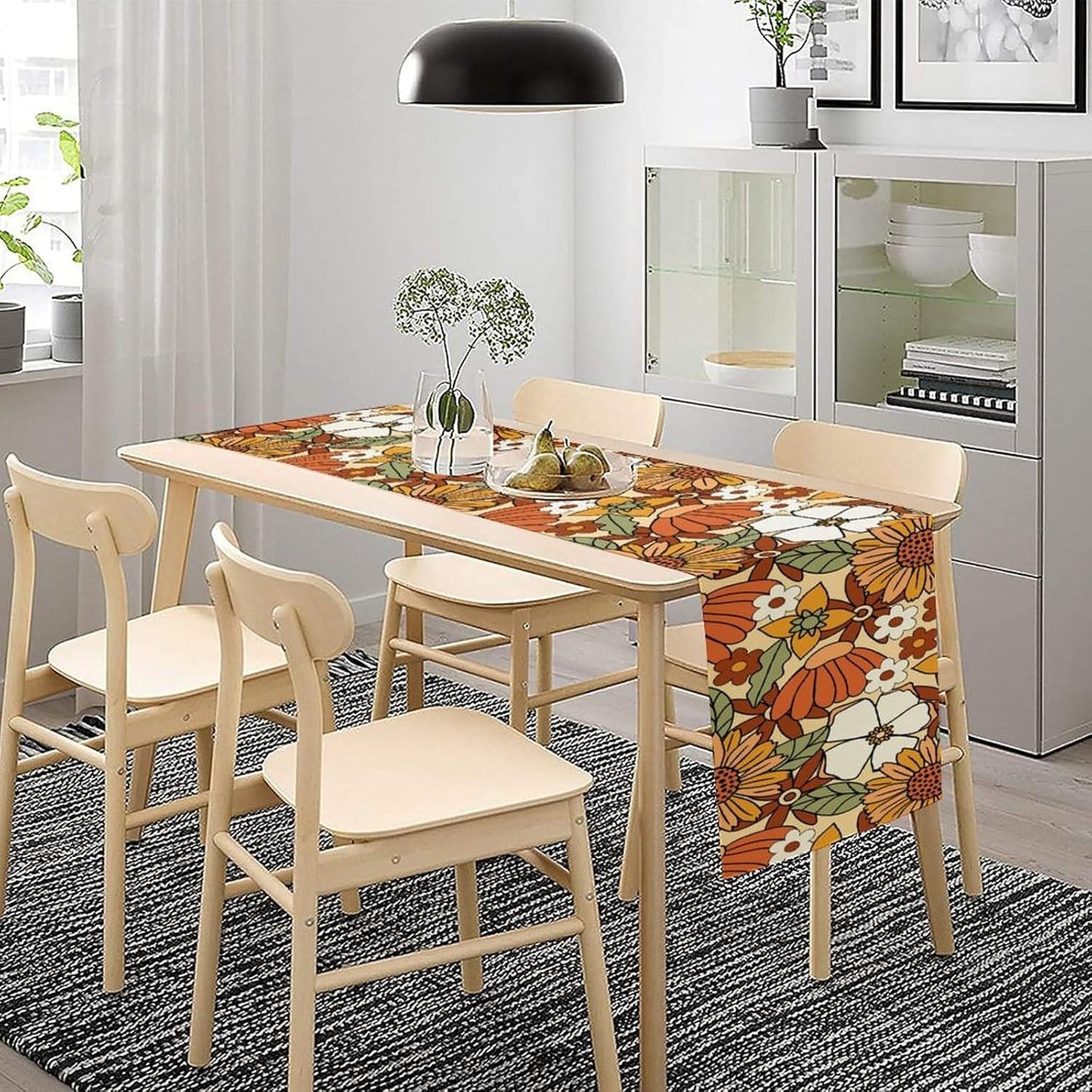 Vintage Floral Table Runner,Boho 70s Style Retro Flower Table Cloth Kitchen Dining Table Home Party Decoration 13x90 Inch