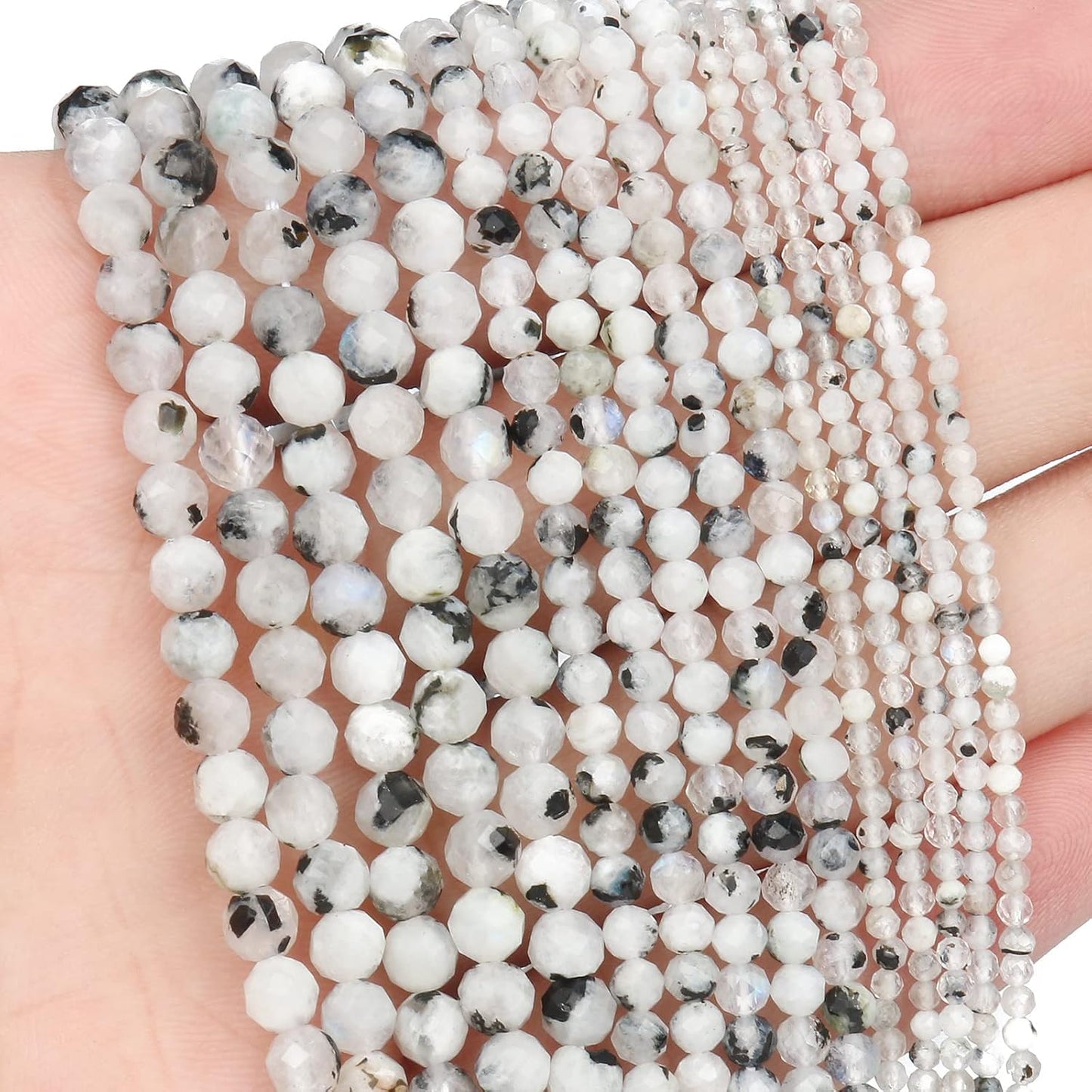 Song Xi 120pcs 3mm Natural Blackpoint Moonstone Gemstone Beads Faceted Round Loose Stone Beads for Jewelry Making