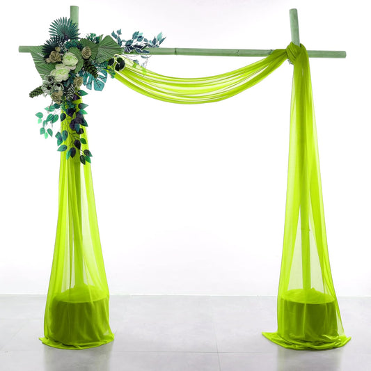 VDS Pack of 3 Panel (30 Inch X 20 Feet) Wedding Arch Draping Fabric Sheer Chiffon Fabric Drapery for Wedding Ceremony Reception Swag Backdrop Canopy Chuppah ARBO Altars Decoration (Parrot Green)