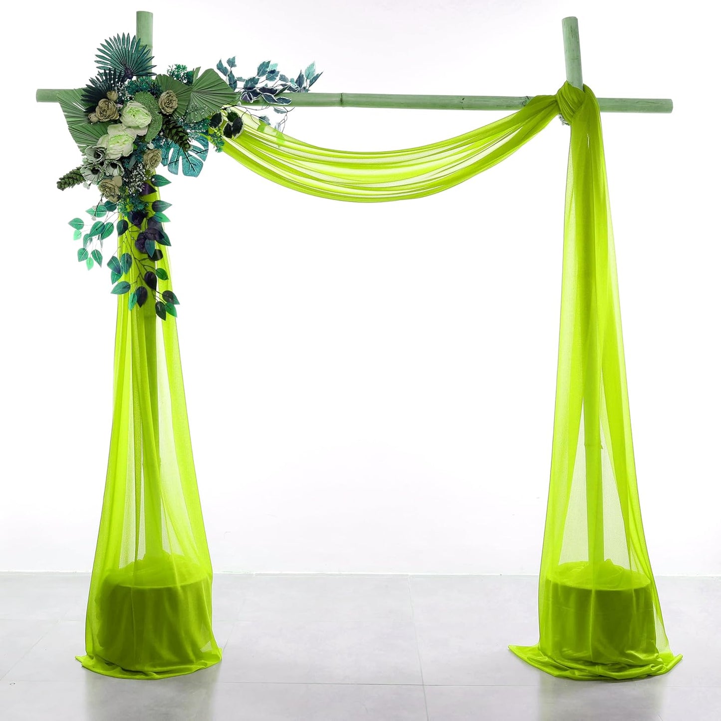 VDS Pack of 4 Panel (30 Inch X 20 Feet) Wedding Arch Draping Fabric Sheer Chiffon Fabric Drapery for Wedding Ceremony Reception Swag Backdrop Canopy Chuppah ARBO Altars Decoration (Parrot Green)
