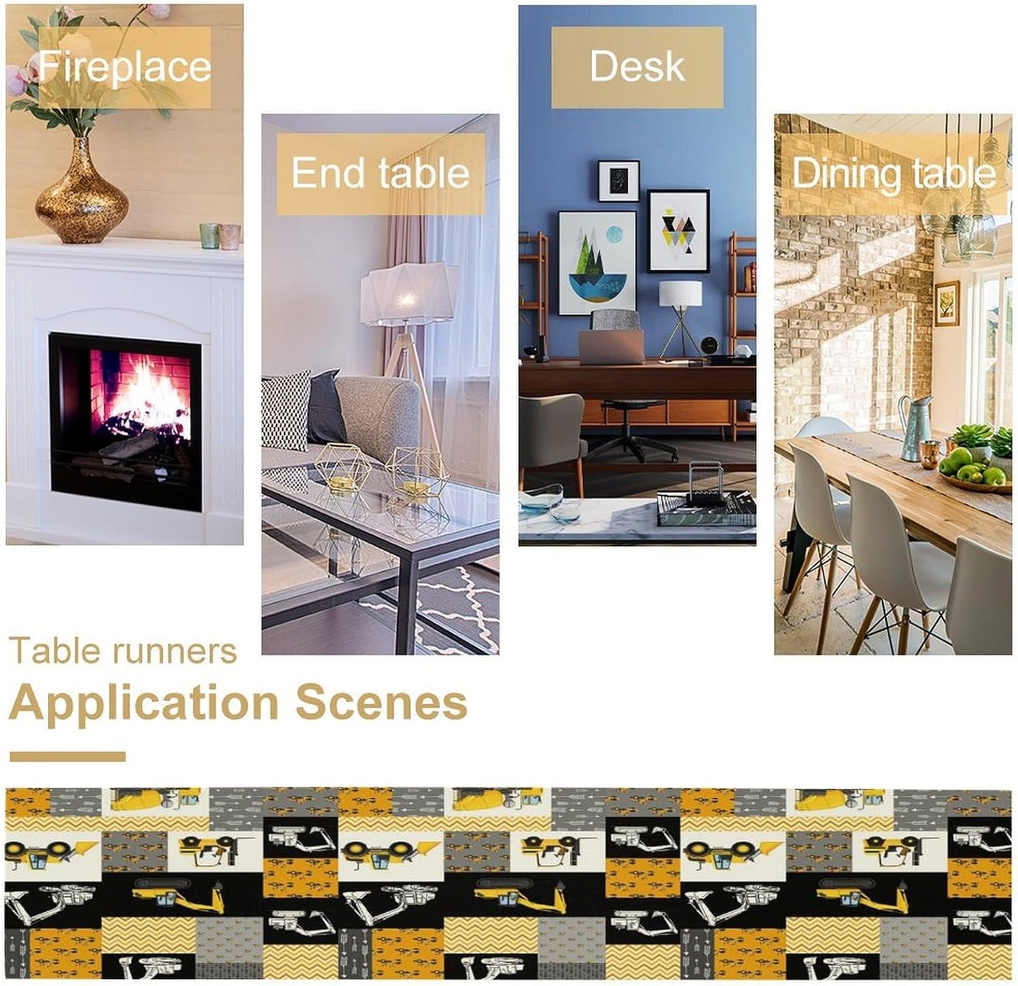 Excavator Table Runner,Boys Kids Construction Vehicles Equipment Trucks Cartoon Car Tablecloth Burlap for Hotel Indoors Outdoor Dining Room Kitchen Holiday Party, 13x36in