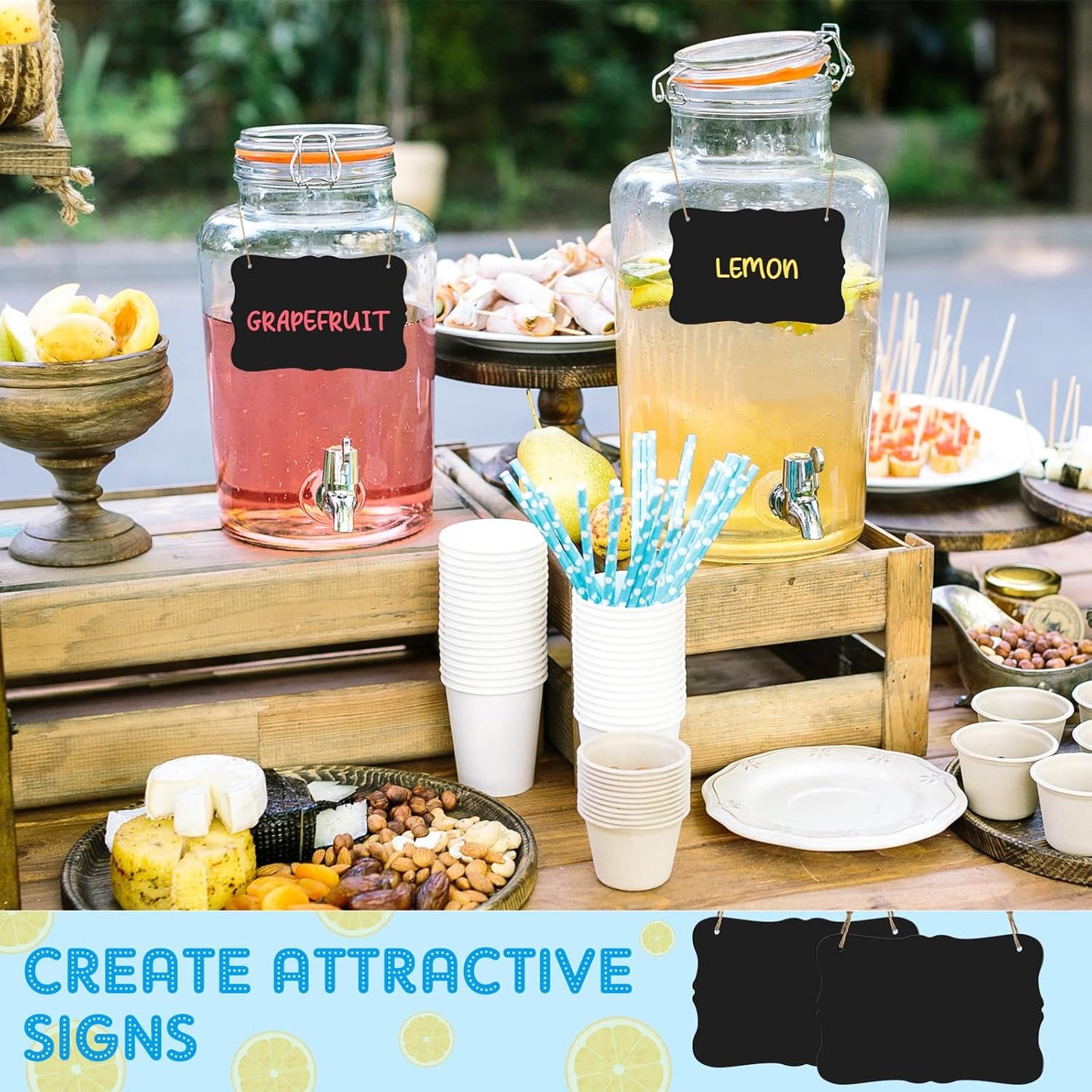 12 Pcs 4 x 6 Acrylic Chalkboard Hanging Sign with Chalk Markers Chalk Board Signs with Hanging String for Wedding Kitchen Home Party Decoration (Bracket)