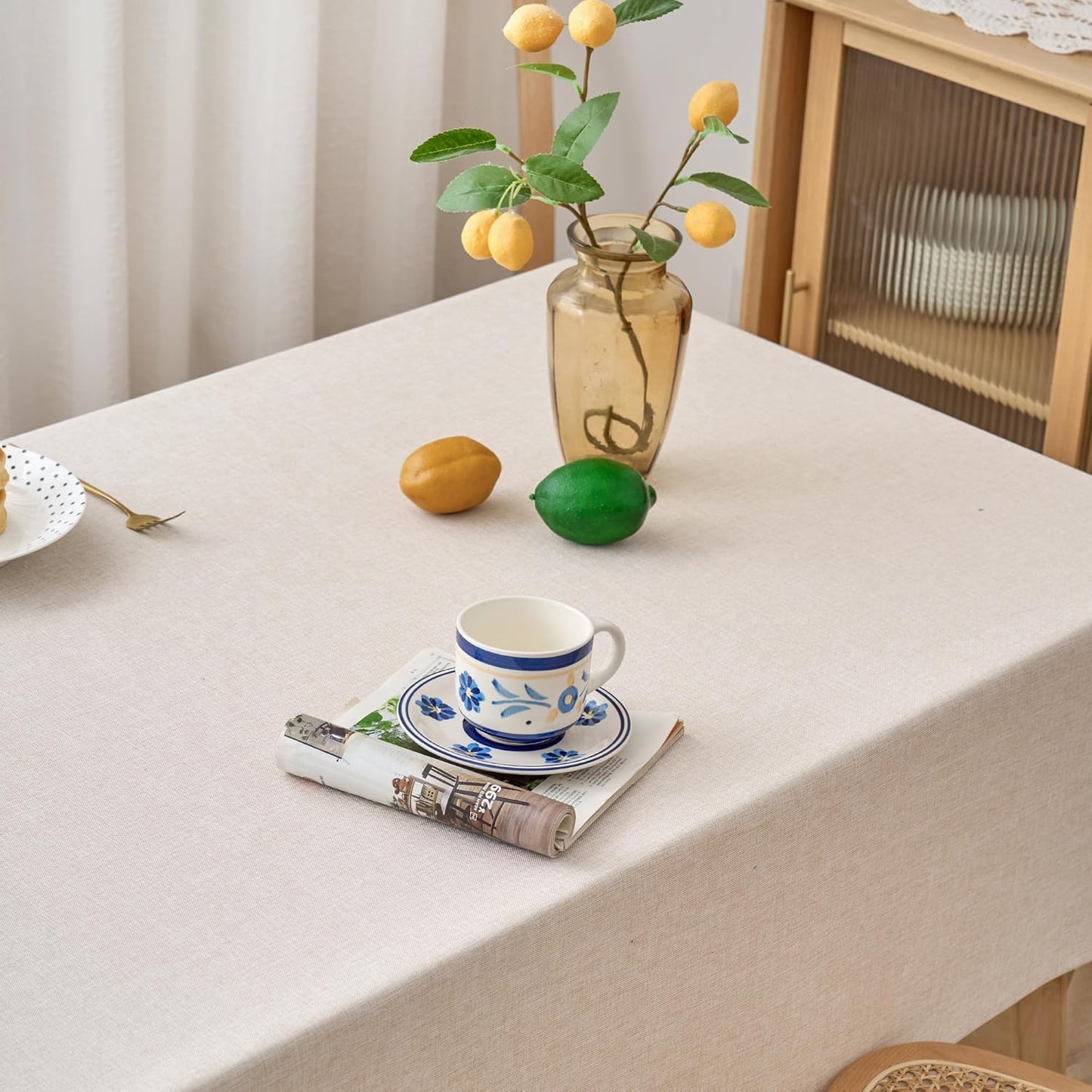 NLMUVW Linen Tablecloth Rectangle 8ft, Rustic Textured Table Cloth Water Resistant Farmhouse Table Cover for Kitchen Dining Party Coffee, 54x120 Inch