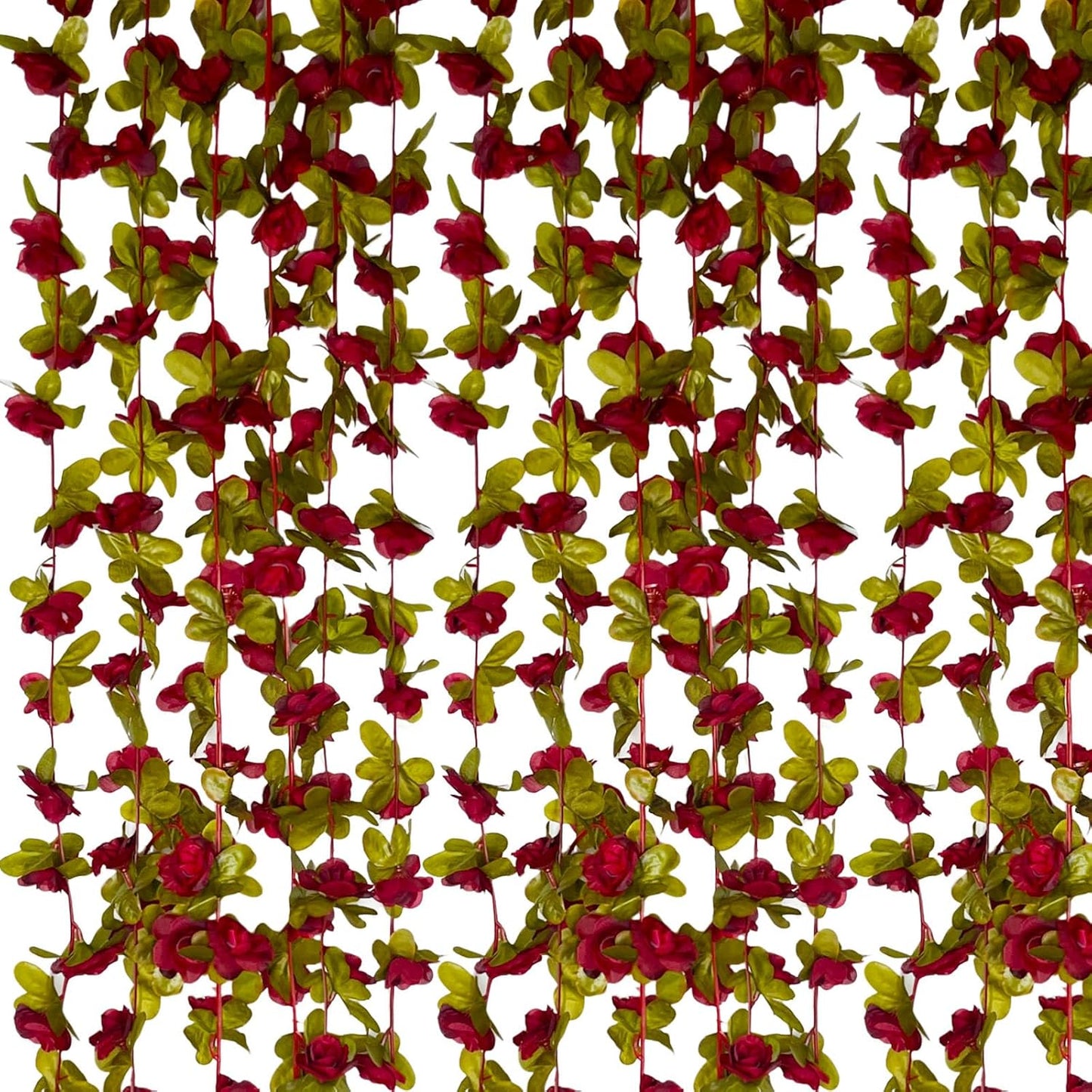 8Pcs 63Ft Burgundy Rose Garland, Fake Rose Hanging Flowers, Artificial Flower Vine, Hanging Floral Vine Garland for Wedding, Birthday Party, Wall Arch, Halloween, Christmas Garden Backdrop Decor